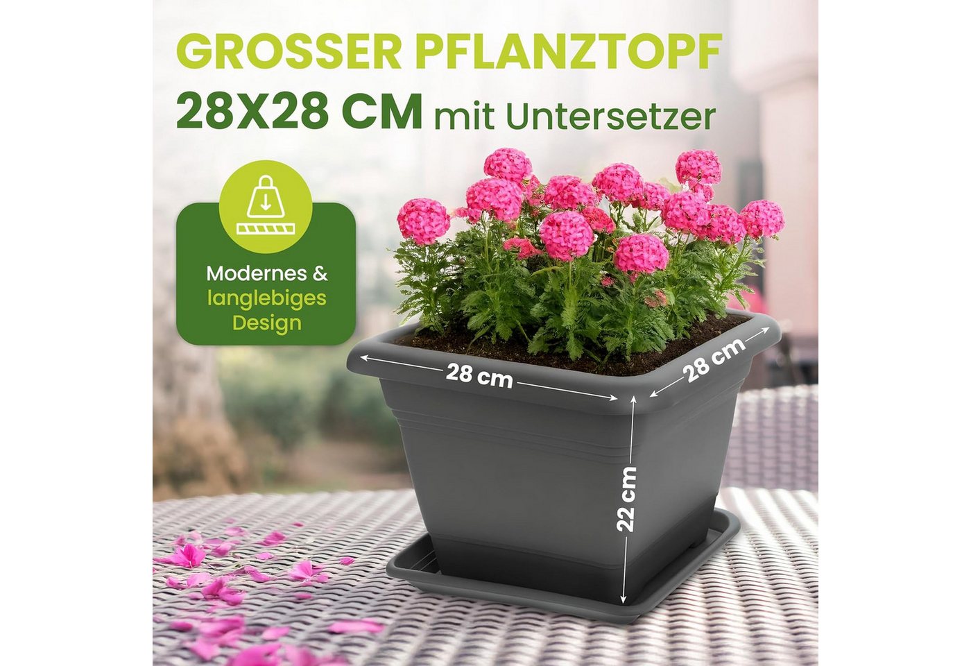 Thumbnail - Centi Pflanzkübel Nora Blumetöpfe mit Untersetzer 28 x 28cm (6 St., 6er Set), für Tomaten und Blumen