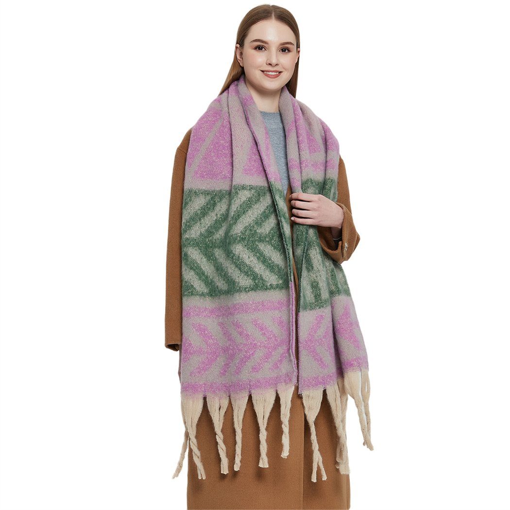 DAYUT Modeschal Women's pattern in (1-St) winter, shawl, scarf, leaf tassel plaid warm