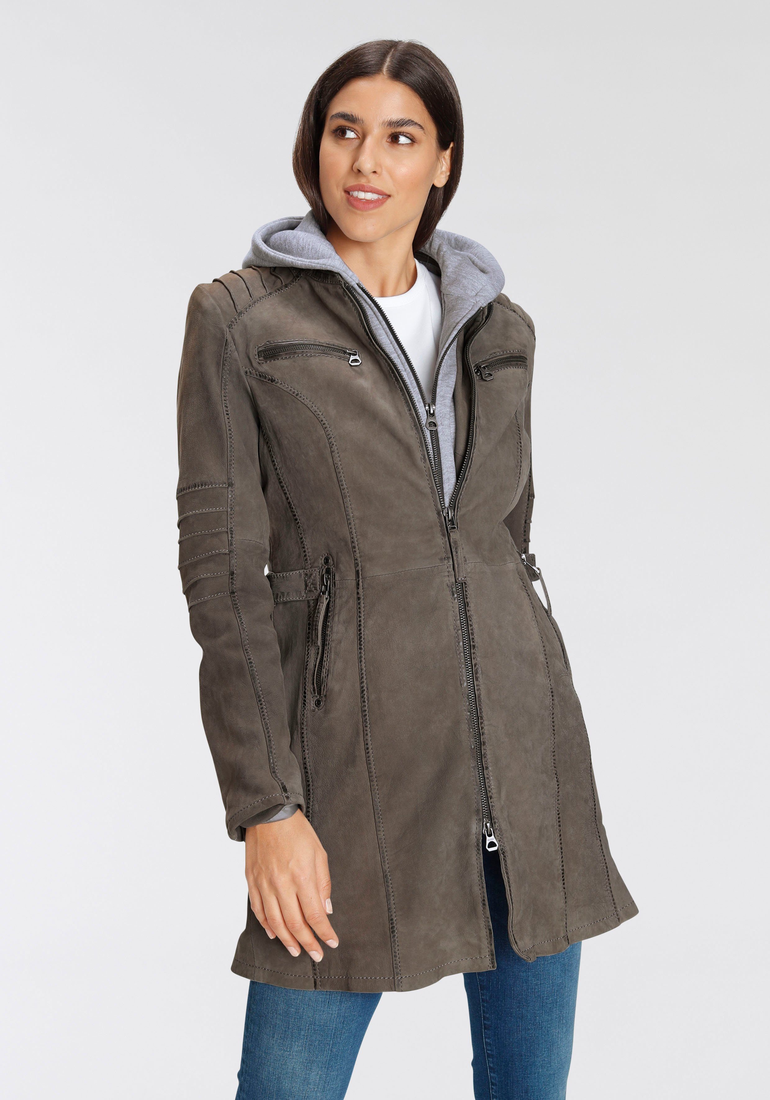 mit Gipsy NILAH der Taille seitlichen Lederjacke in grey Riegeln