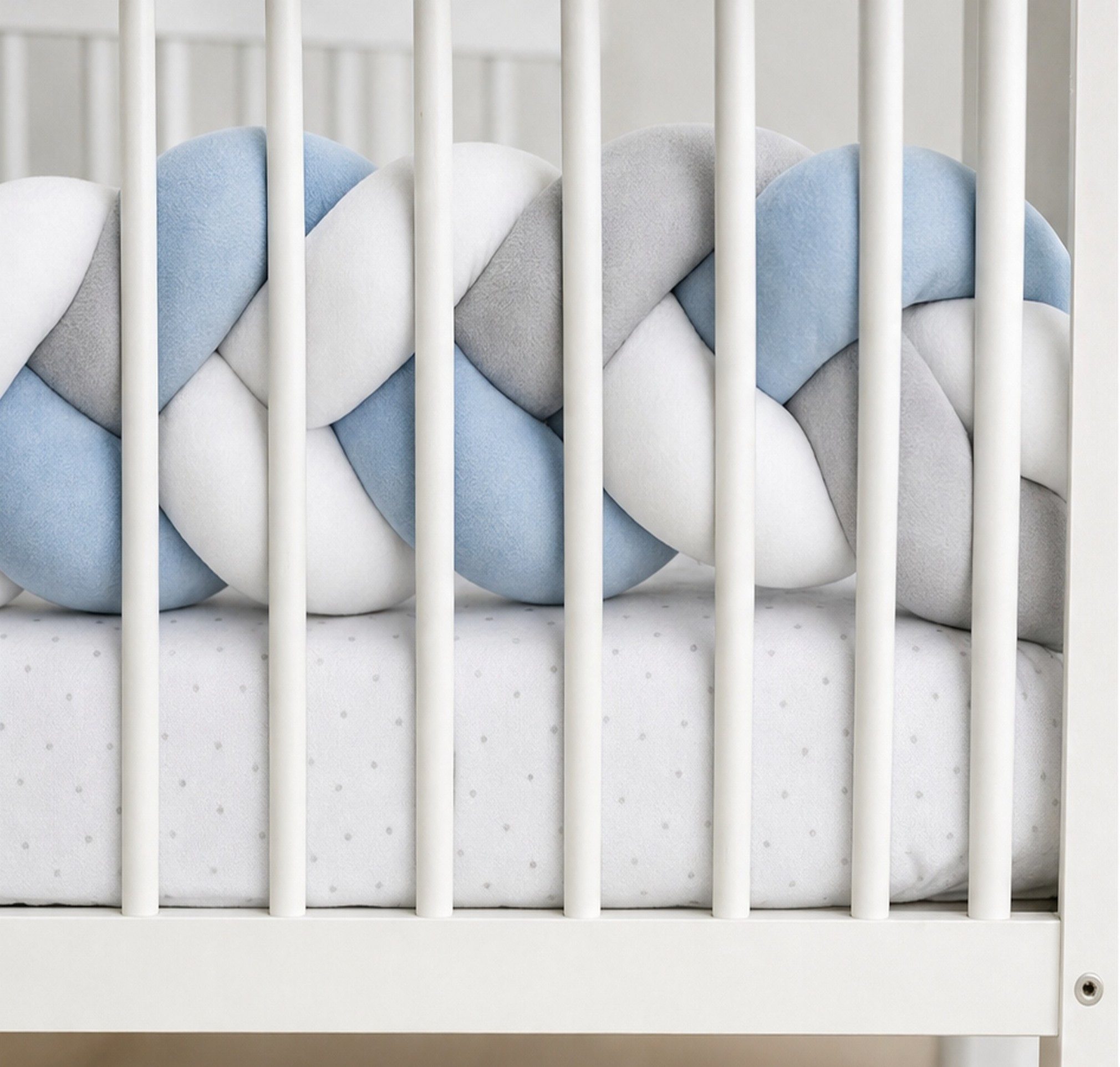 LuMali Nestchenschlange Bettschlange geflochten 210cm Nestchen Bettumrandung Babybett Zopf, Stillkissen Seitenschläfer Velour weich hypoallergen Pastellfarben