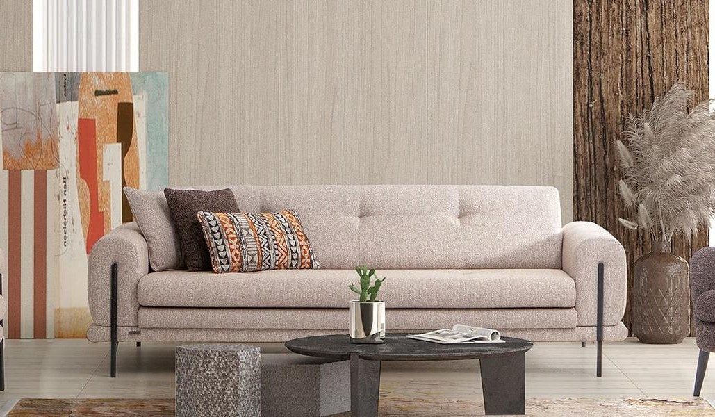 Xlmoebel 3-Sitzer Luxus Stoffsofa Dreisitzer Couch Beige, 3 Teile, Made in Europa