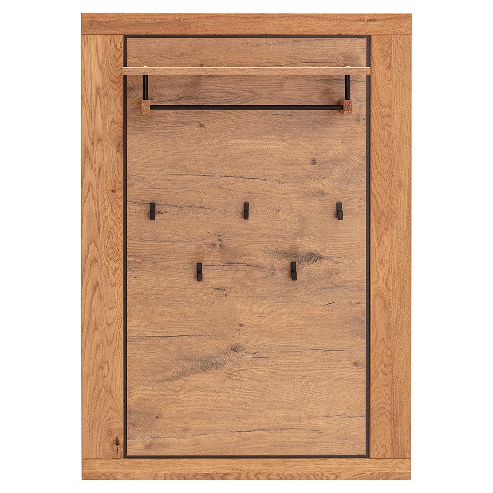 Lomadox Garderobenpaneel GIUSTINO-06, in Eiche teilmassiv, mit Kleiderstange & 5 Haken