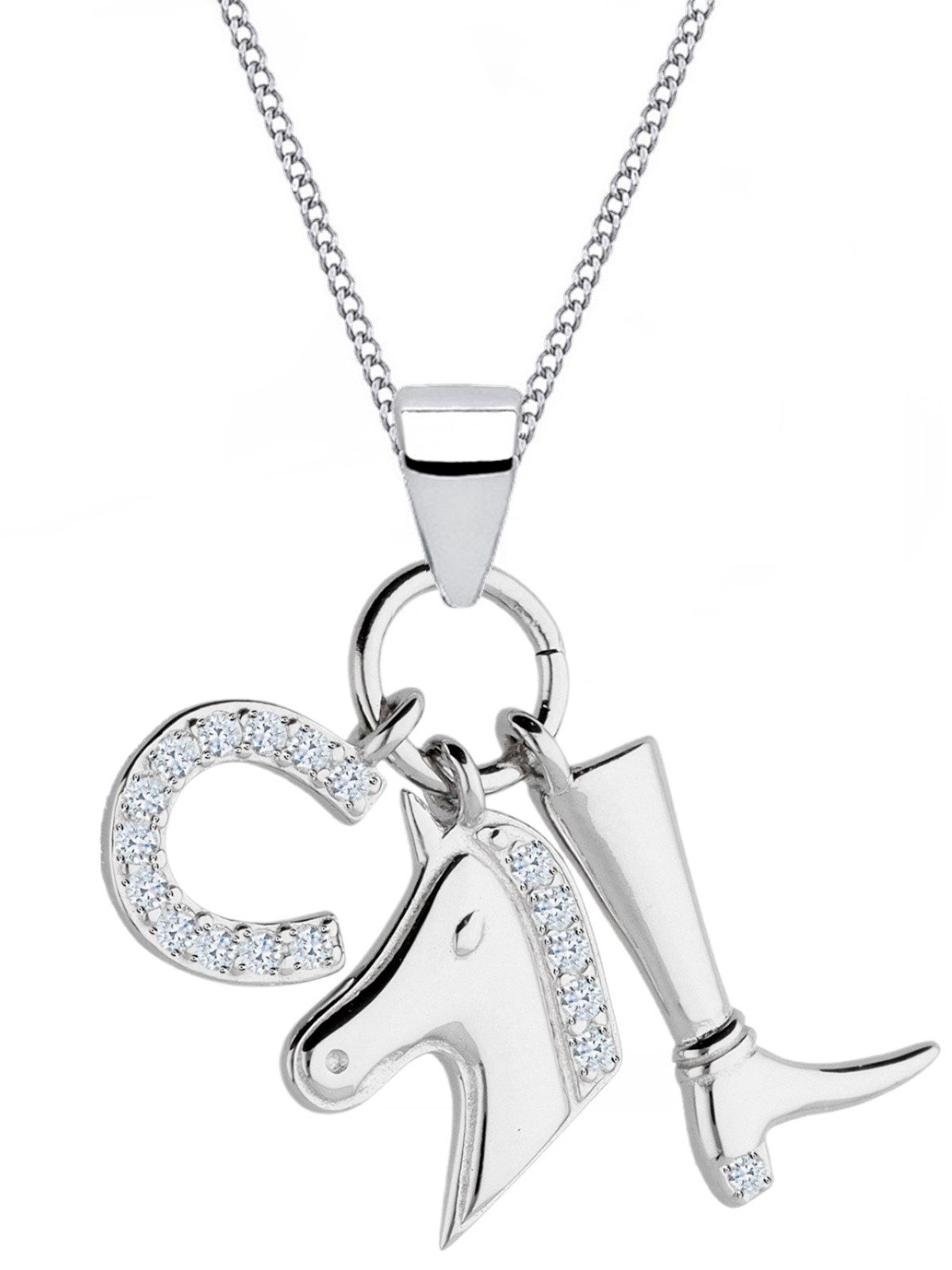 Goldene Hufeisen Kette mit Anhänger Halskette Silber Pferd Hufeisen 925 mit Zirkonia Anhänger mit Kette, 925 Sterling Silber Silberschmuck für Damen, mit Zirkonia