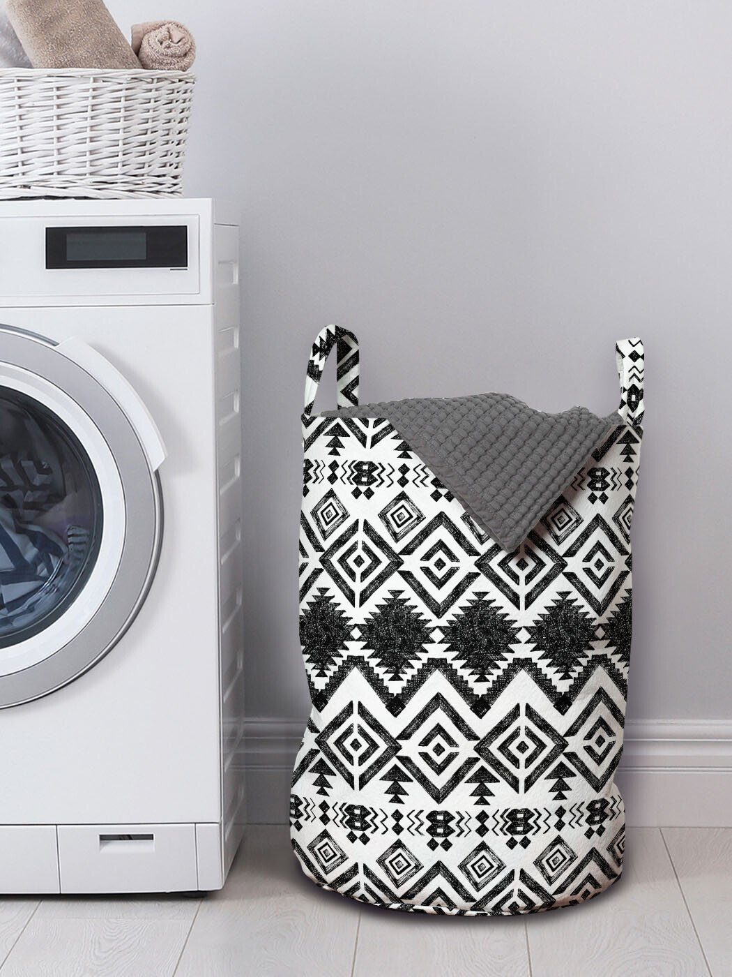 Wäschekorb Waschsalons, Griffen Line Abakuhaus für Kordelzugverschluss Wäschesäckchen Modern Geometrisch mit Zag Zig