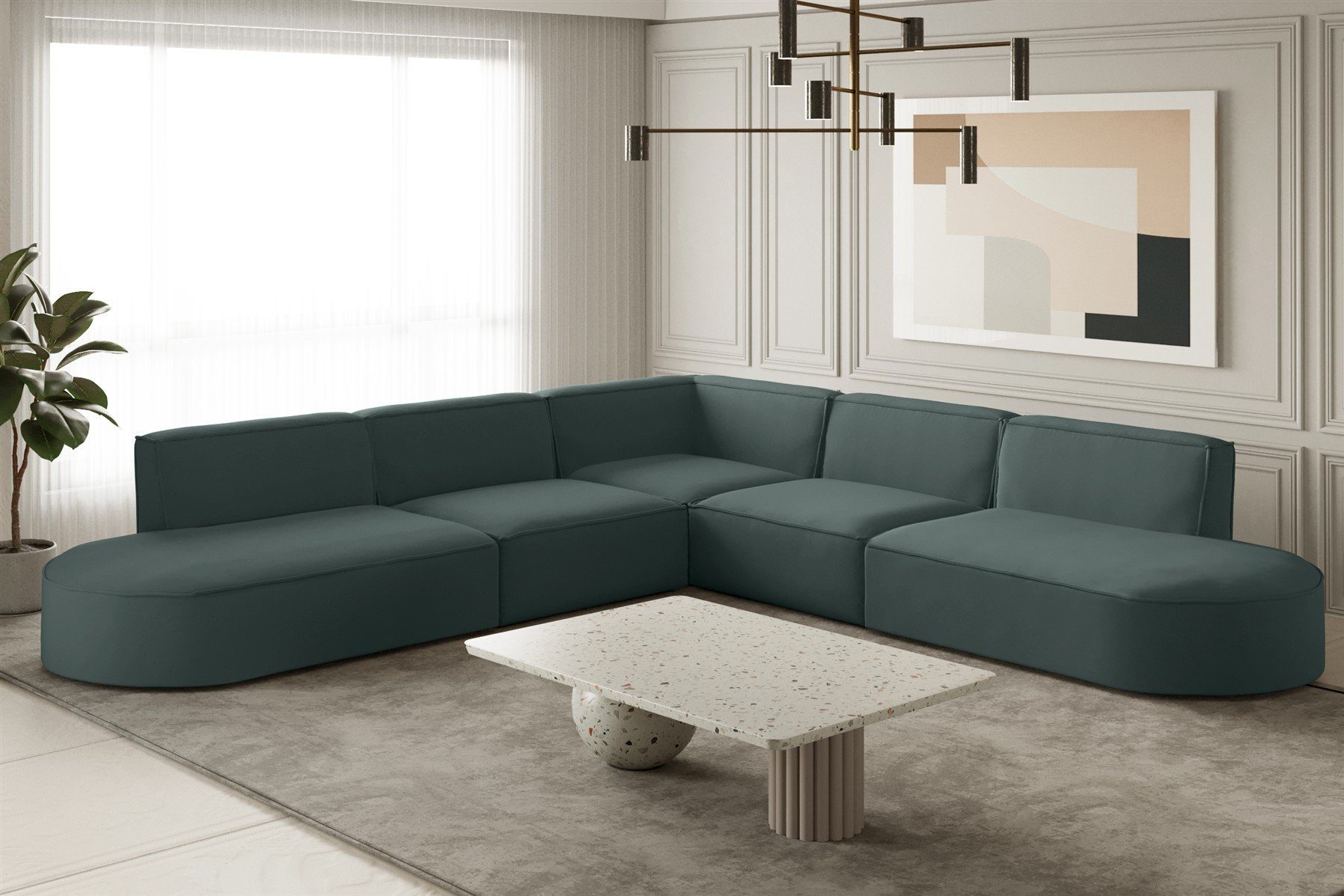 Ecksofa Ecksofa Designersofa PALMA – Universal in Stoff Ascot und Opera Velvet