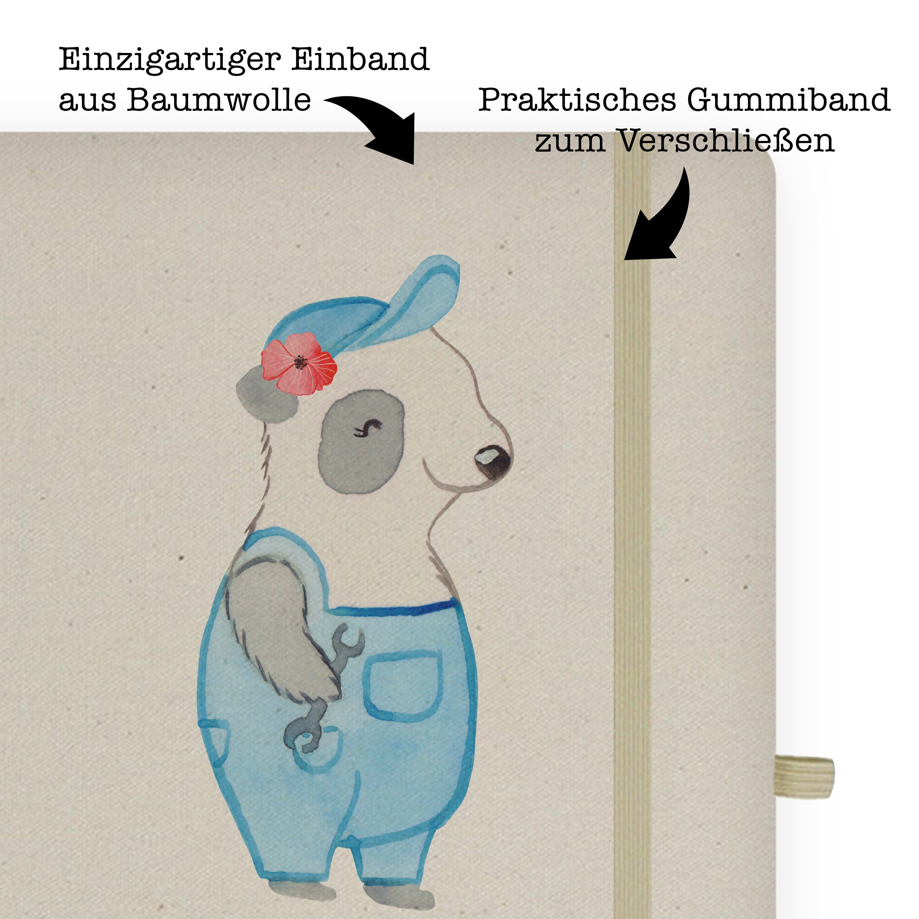 Notizblock, Transparent Mr. Panda - Herz Mrs. - Handwerkerin Notizbuch & Panda Mr. Mrs. & Geschenk, mit Gesellenp