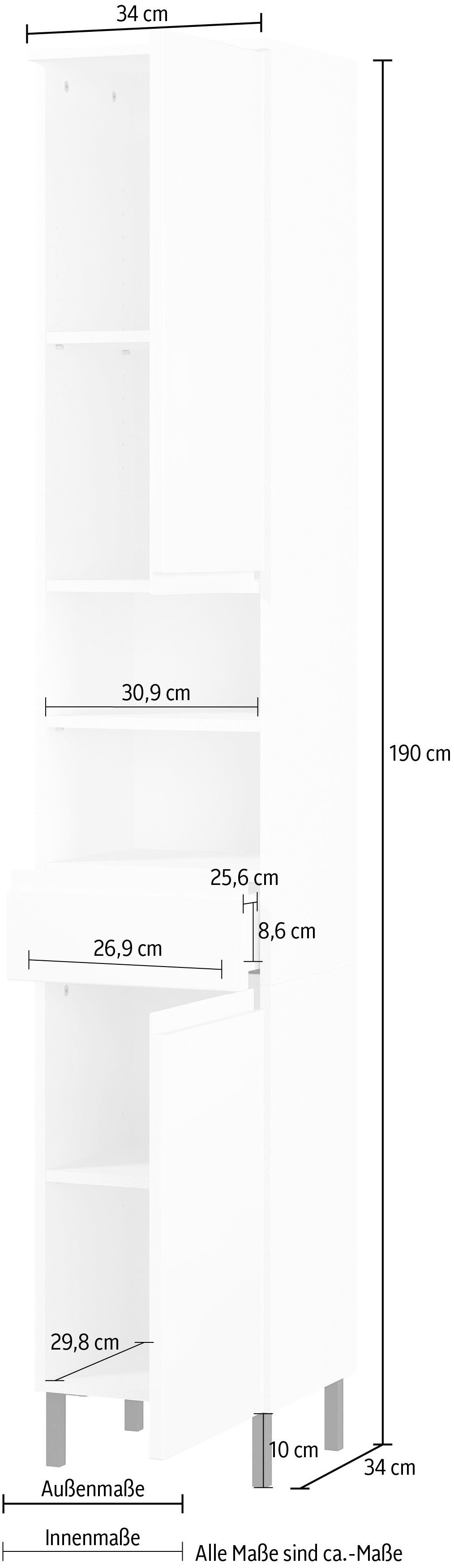 GERMANIA Hochschrank Scantic Breite 34 Türen, | Weiß Fächer 1 Weiß cm, Schubkasten, Badezimmerschrank, 2 2