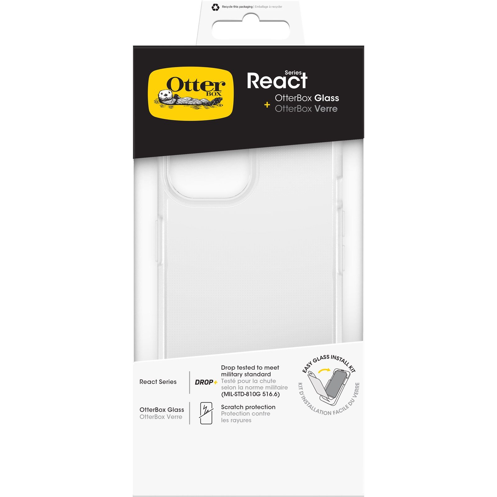 Otterbox Backcover React Hülle für iPhone 15, sturzsicher inkl. Schutzglas, ultraschlank, schützende Hülle, Getestet nach Militärstandard