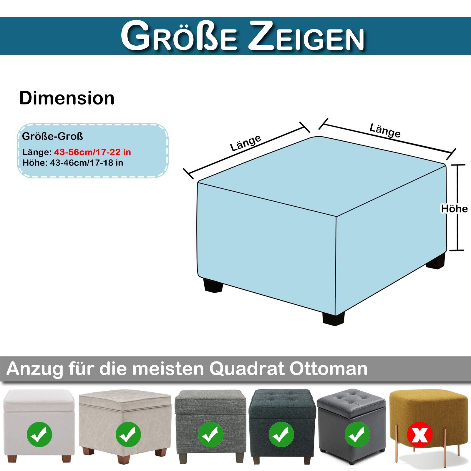 Stuhlhusse Samt, Stretch, Fußhocker, quadratisch, Schwarz man Rosnek für