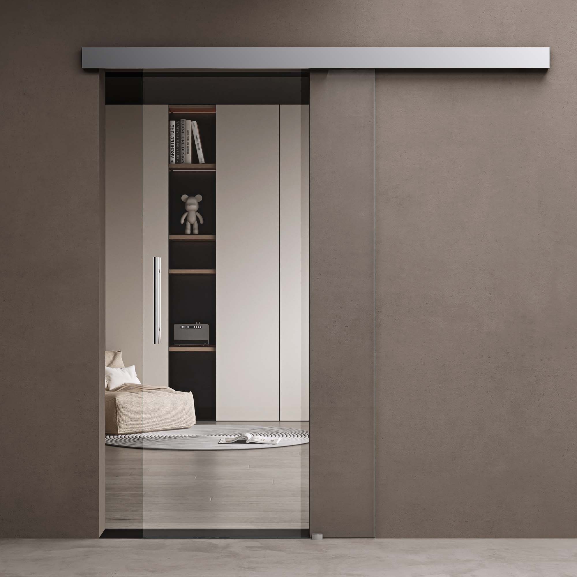 doporro Glasschiebetür komplettset Zimmertür glas Chrom H:205cm 8mm ESG mit Nano Amalfi20