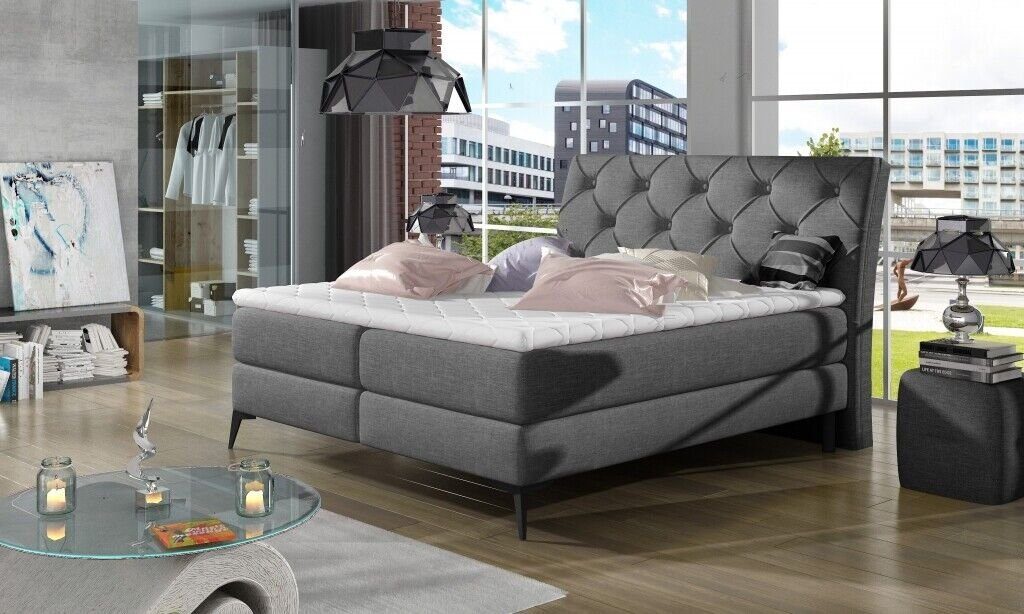 Doppelbett Designer Polsterbett Big Bett Bett, Luxus XXL Grau Betten JVmoebel Chesterfield