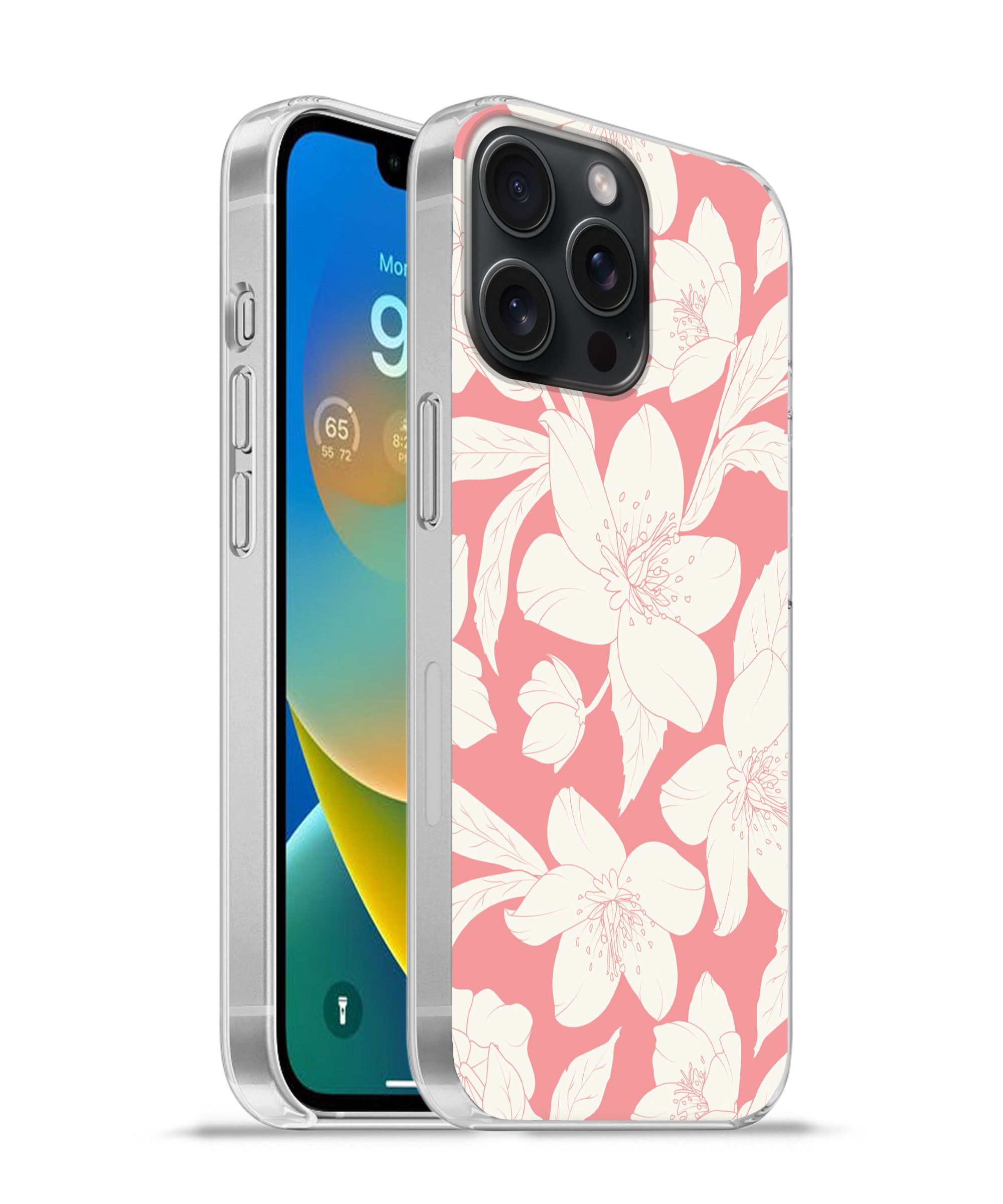 MuchoWow Handyhülle für Apple iPhone 15 Pro Max Blumen - Muster - Rosa - Weiß, Smartphone-Bumper, Print, Handy Schutzhülle Dünn