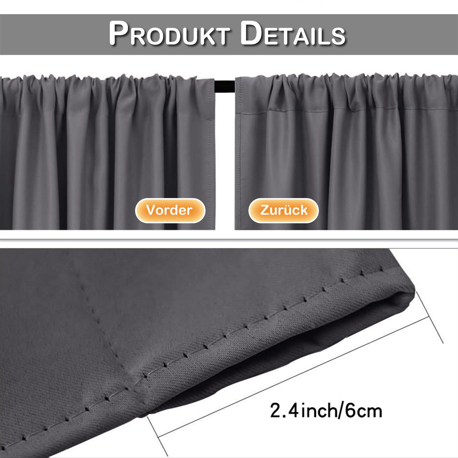 Jibenhome Scheibengardine Blickdicht Vorhänge Kurze Thermovorhang 2 Paneele, Stangentasche, für Wohnmobile, Wohnwagen, Küchen, Keller
