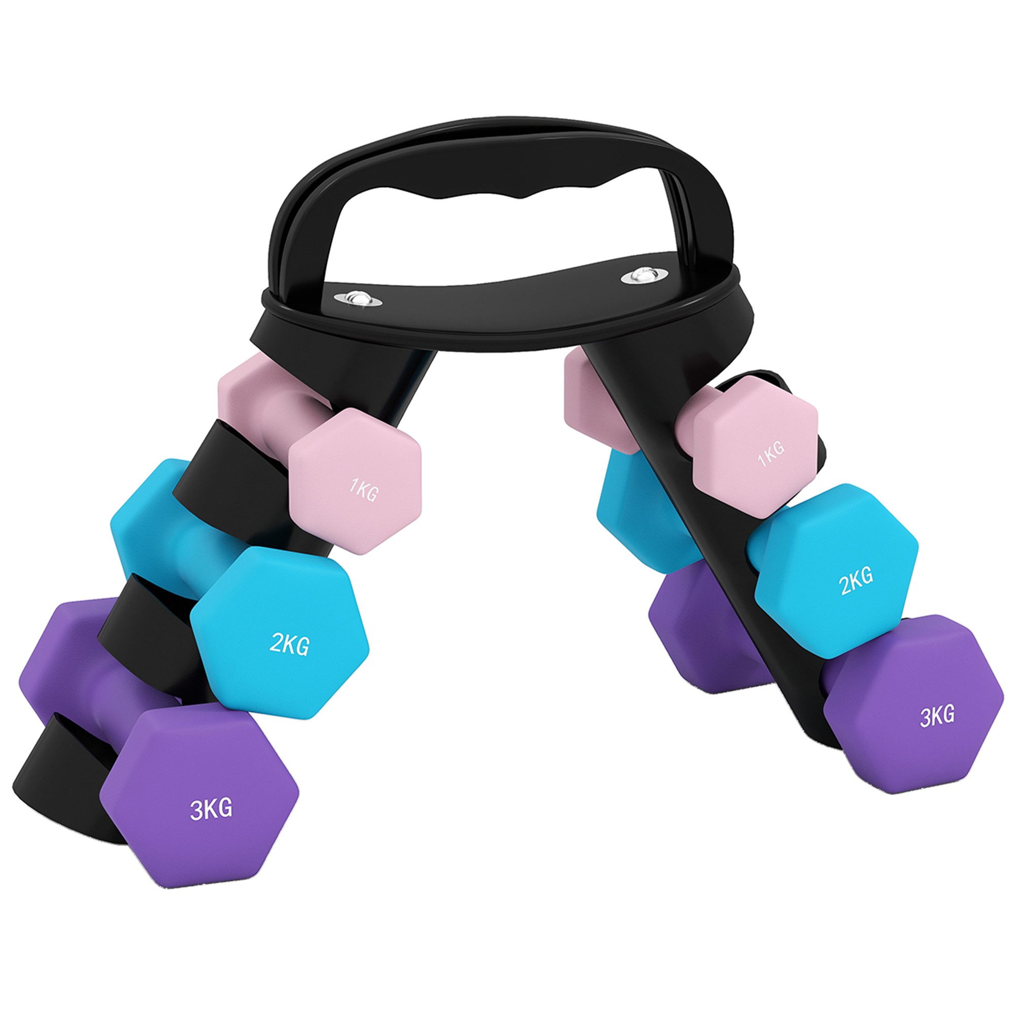 SPORTNOW Hantel-Set Klappbarer Hantelständer, 2 x 1kg, 2 x 2kg, 2 x 3kg, Kugelhantel, (Kurzhanteln, Hexagon-Hanteln), 2 x 1 Kg, 2 x 2 Kg, 2 x 3 Kg