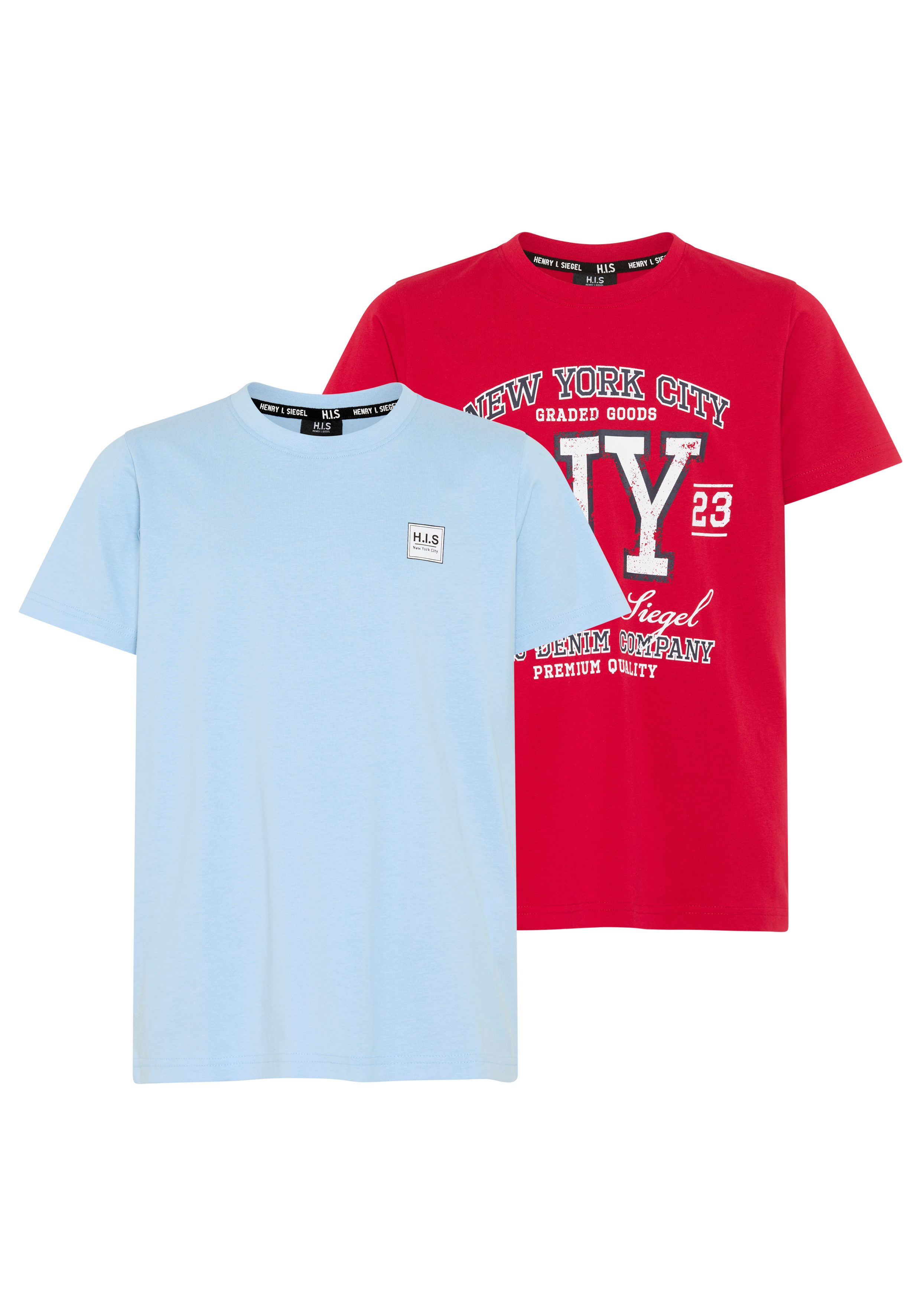 H.I.S T-Shirt 2er Pack Shirts mit HIS-Logos für Jungen (Packung, 2) modischer Stil, Kurzarm, mit Logodruck, aus Baumwolle, für Jungen