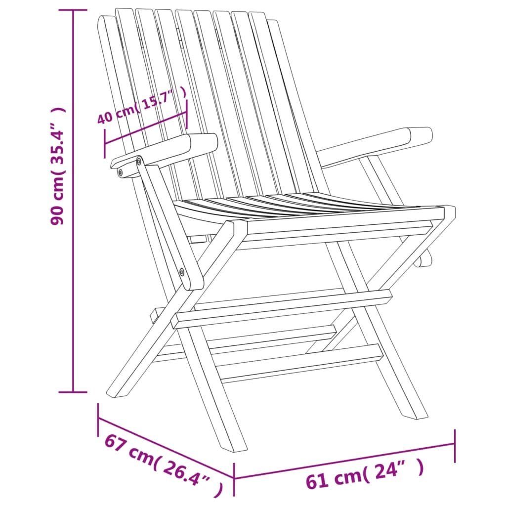 vidaXL Massivholz 61x67x90 Stk cm Klappbar Gartenstuhl 2 Teak Gartenstühle