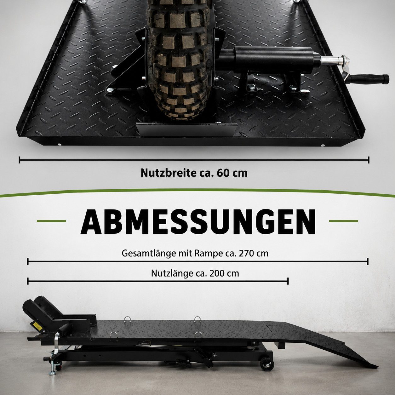 TRUTZHOLM Hydraulikheber Motorradhebebühne hydraulisch 560 kg Breite 60 cm Scherenheber Heber, (1 St), Platzsparend verstaubar, abnehmbare Auffahrrampe, stufenloses Heben