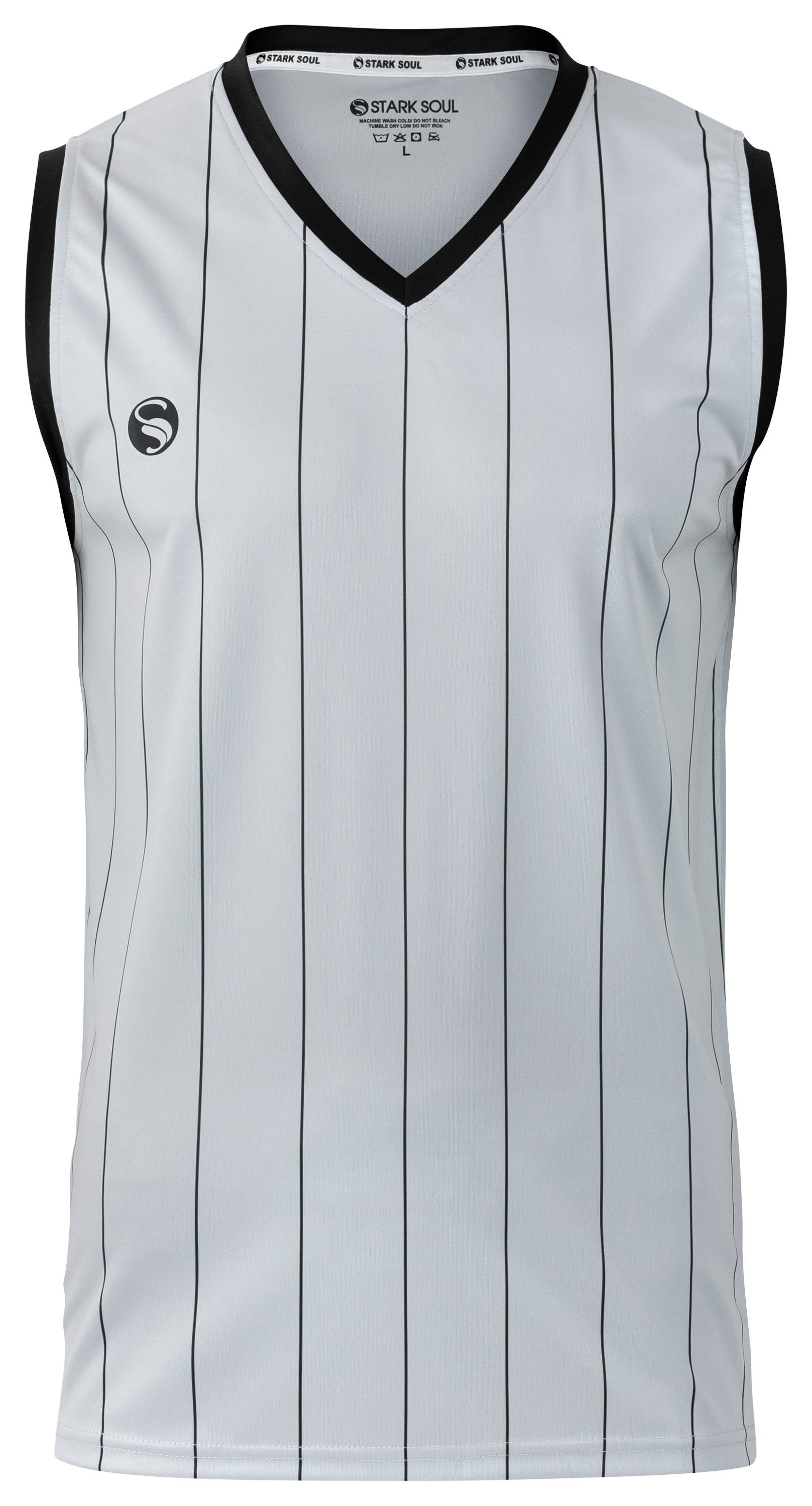 Stark Soul® Trainingsshirt Ärmelloses Sport T-Shirt "Pinstripes" mit V-Ausschnitt mit Logo-Print Grau