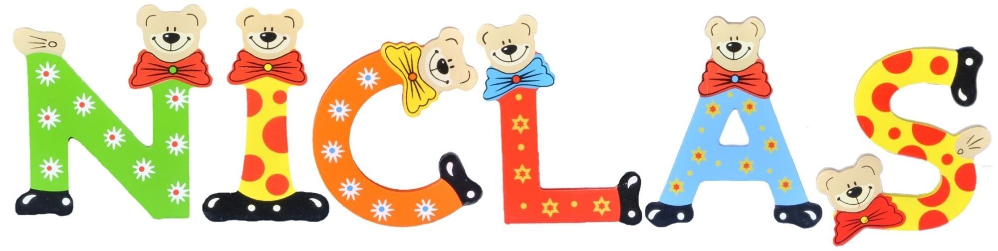 Deko-Buchstaben Namen-Set, St), (Set, Holz-Buchstaben NICLAS 6 - Playshoes sortiert Kinder