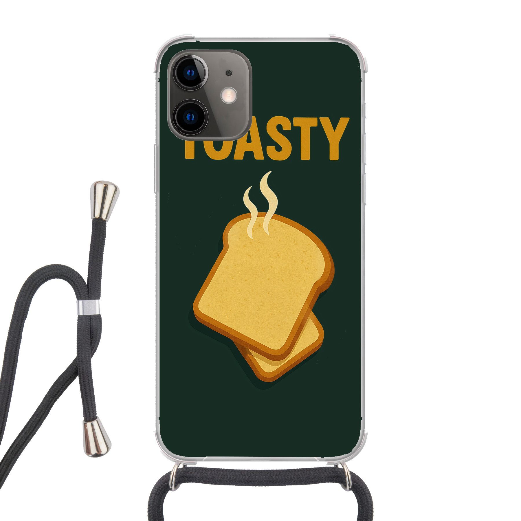 MuchoWow Handyhülle für Apple iPhone 12 Brot - Toast - Grün - Minimalistisch, Tragbare Handyhüllen mit Kette zum umhängen, Handykette Handyband
