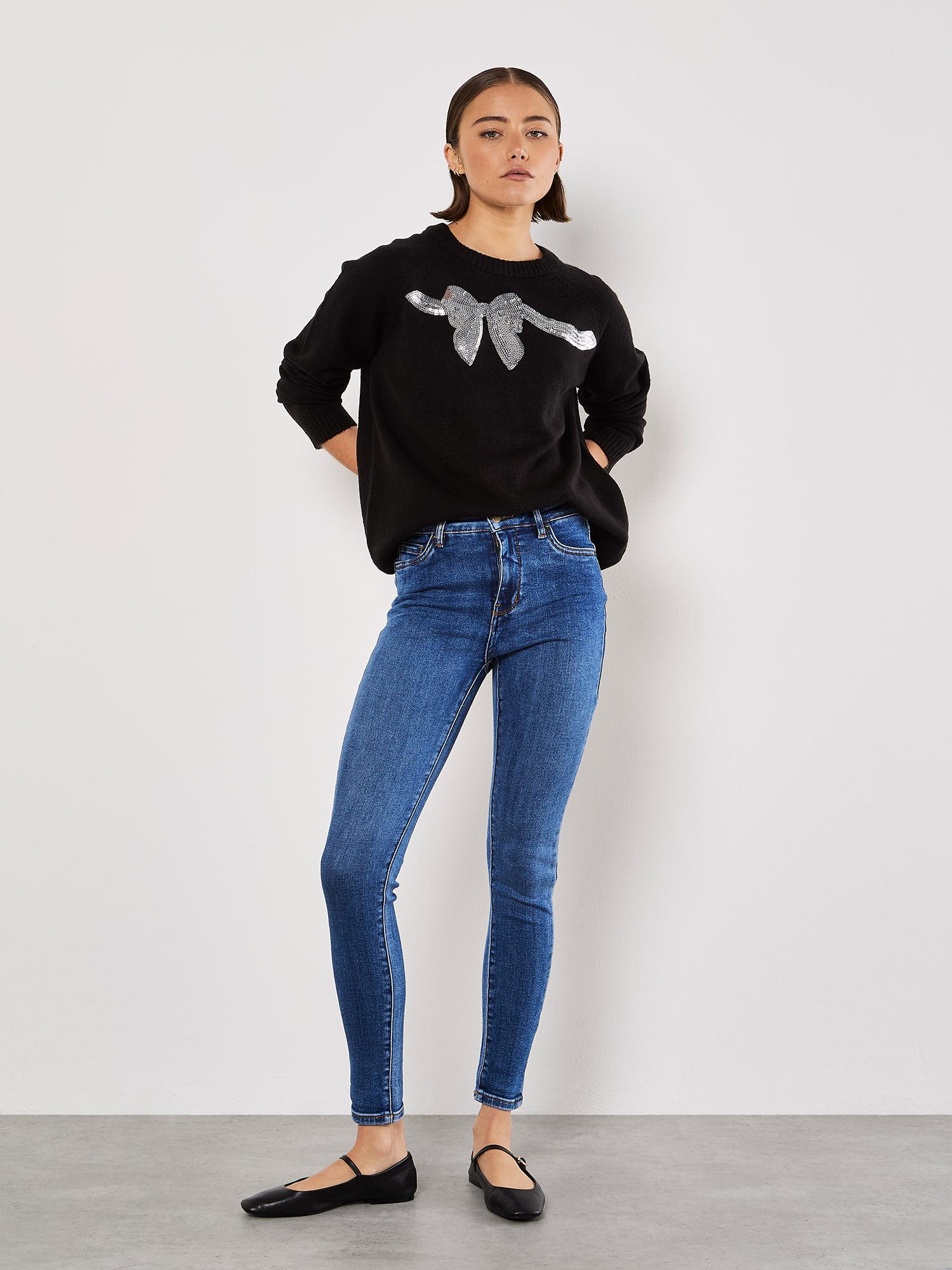 Apricot Strickpullover Pullover mit Schleife mit Paillettenbesatz günstig online kaufen