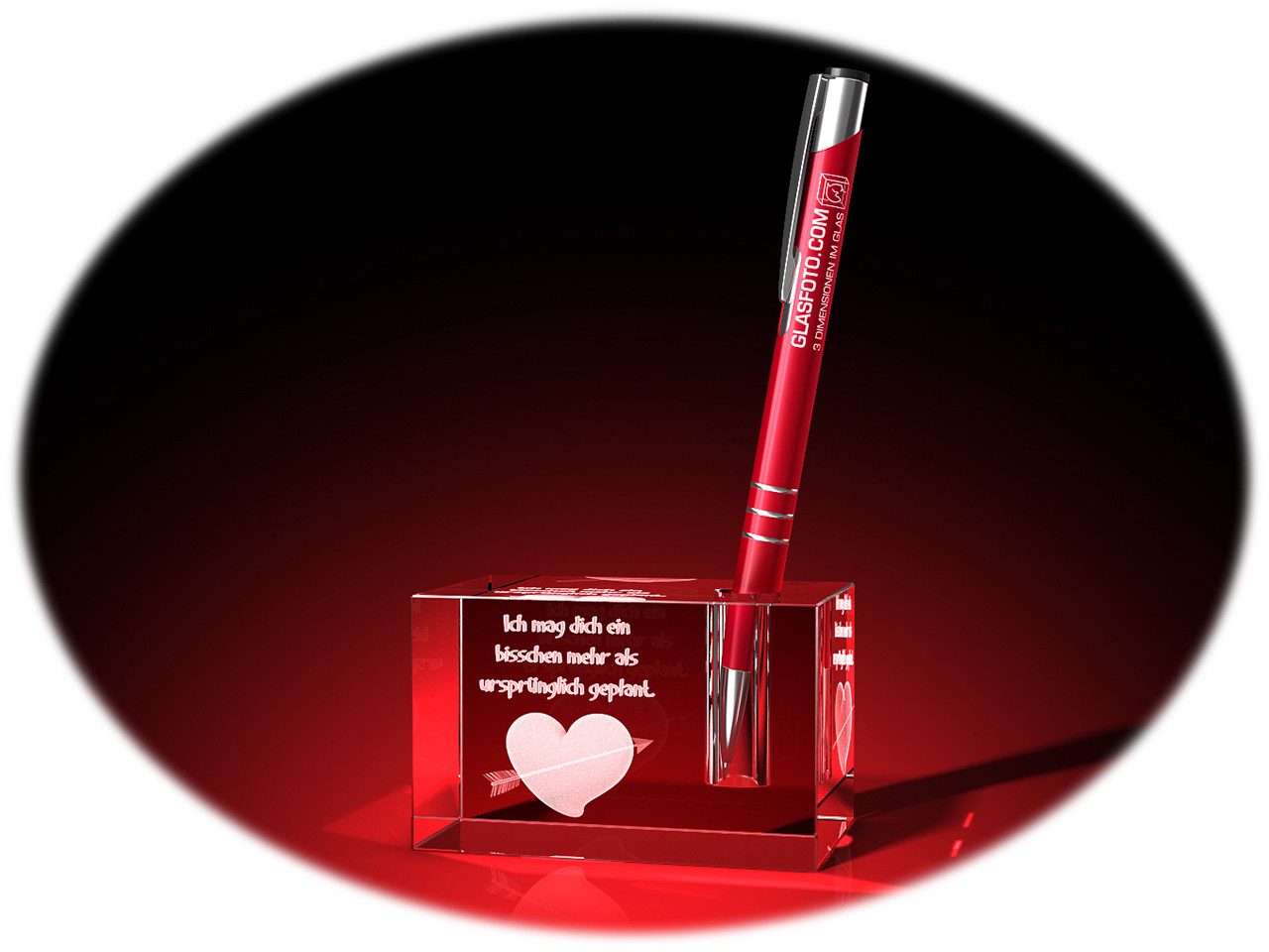 GLASFOTO.COM Dekofigur Stifthalter, Valentinstag, Herz + Ich mag dich