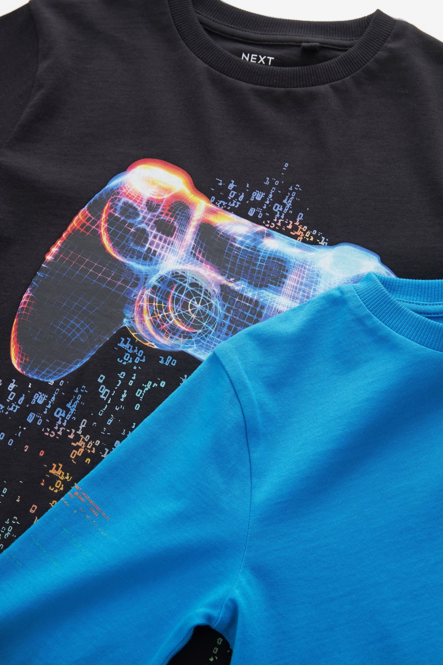 langen Grafik Langarmshirt T-Shirt mit Black/Blue Gaming 2er-Pack Next (2-tlg) Ärmeln und