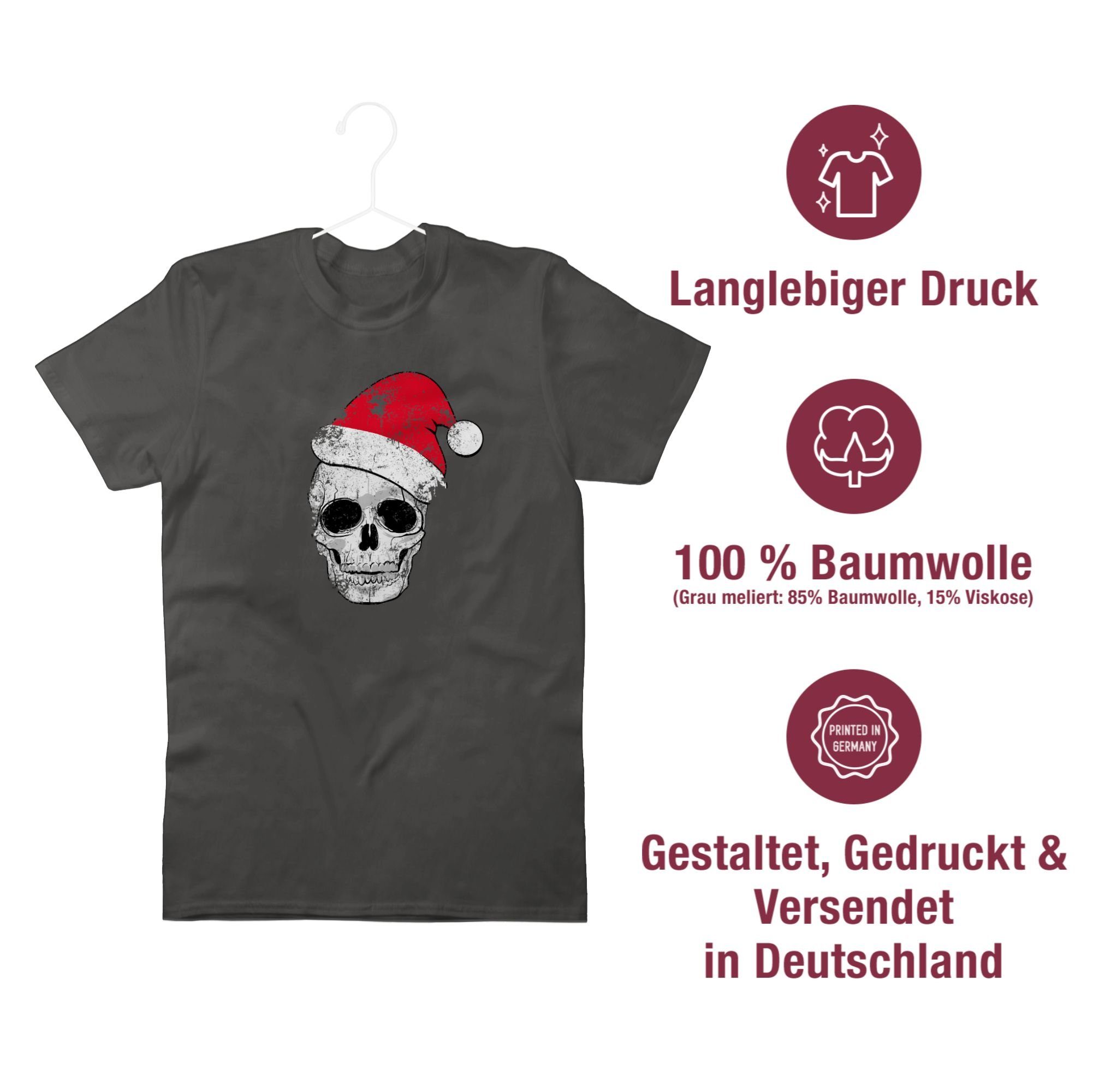 Vintage Kleidung Dunkelgrau Totenkopf Shirtracer Weihnachtsmütze 02 T-Shirt Weihachten