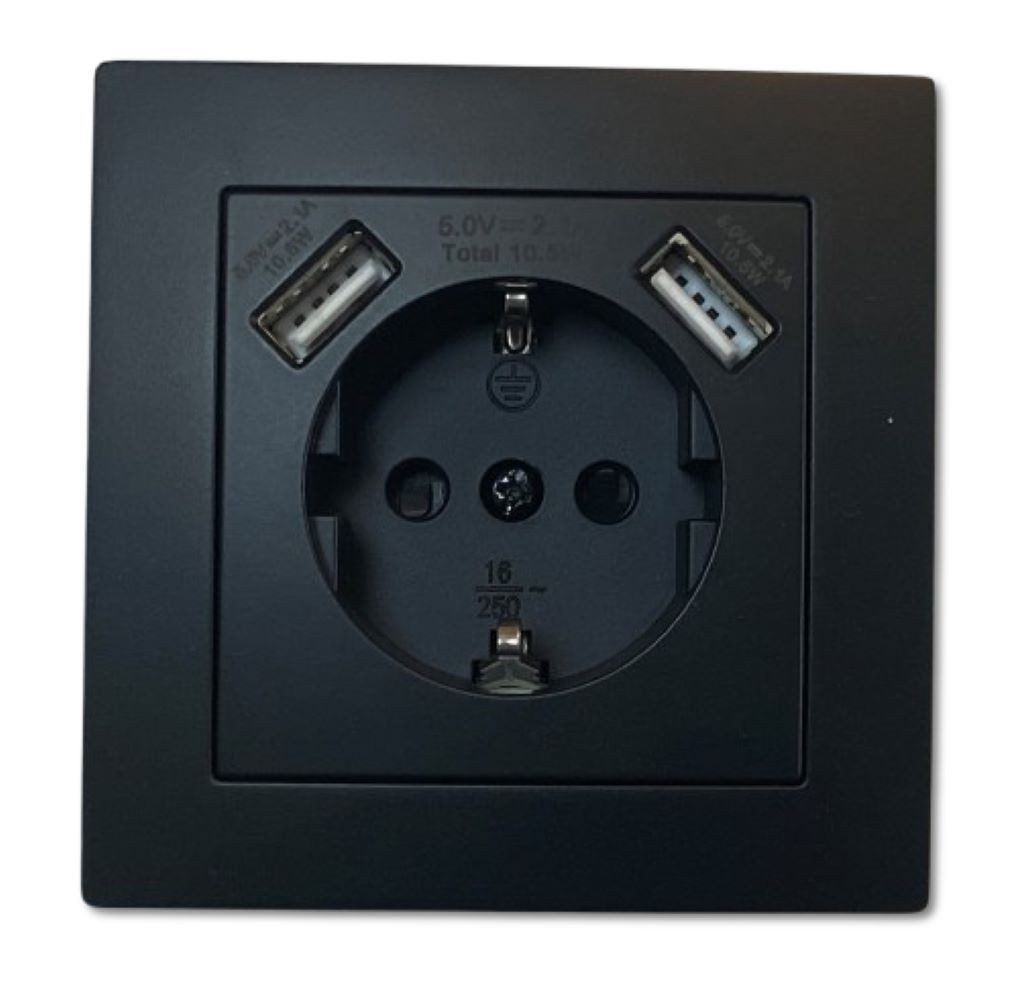 Lichtideen Schalter 2631 Levina sw/sw Schuko-Steckdose USB 5V/2,1A UP schwarz (Taster, Schalter, Antennendose, Steckdose mit USB lieferbar)