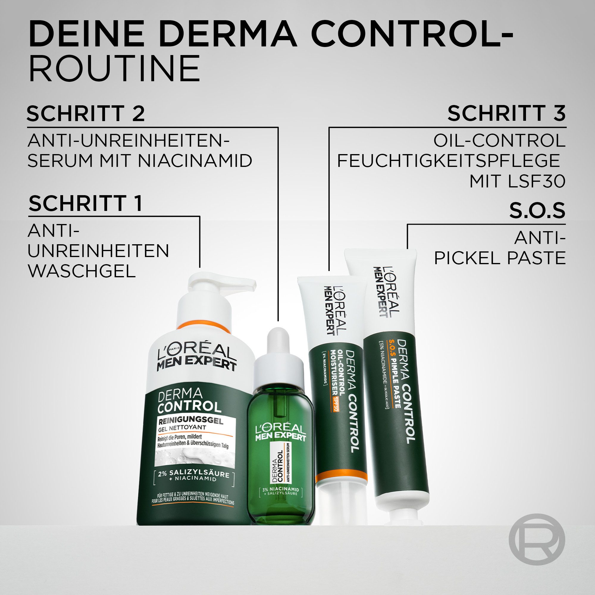 L'ORÉAL PARIS MEN EXPERT Hautreinigungs-Set DERMA CONTROL GESCHENKSET REINIGUNGSGEL & SERUM, bekämpft Unreinheiten effektiv und beugt neue vor.