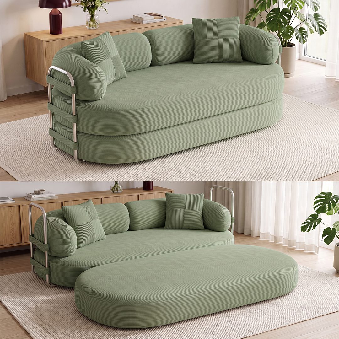 skølm Schlafsofa Vörnir, Sofa mit Schlaffunktion, 2 Kissen, vakuumiert , Dunkelgrün, Schlafcouch aus 2 Matratzen & Stahlgestell, Vollschaumcouch Wohnzimmer
