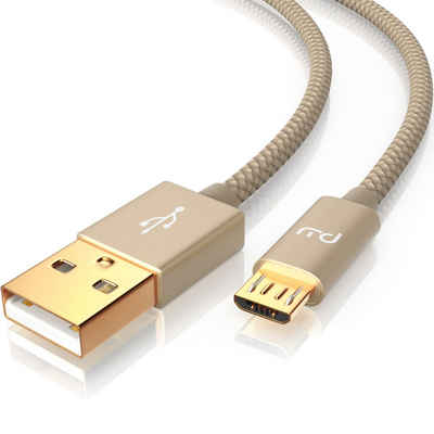 Primewire USB-Kabel, USB, Micro USB, USB Stecker Typ A, Micro-USB Stecker Typ B (200 cm), Premium Micro USB 2,4A Schnellladekabel - Nylonkabel Metallstecker - High Speed Ladekabel / Datenkabel