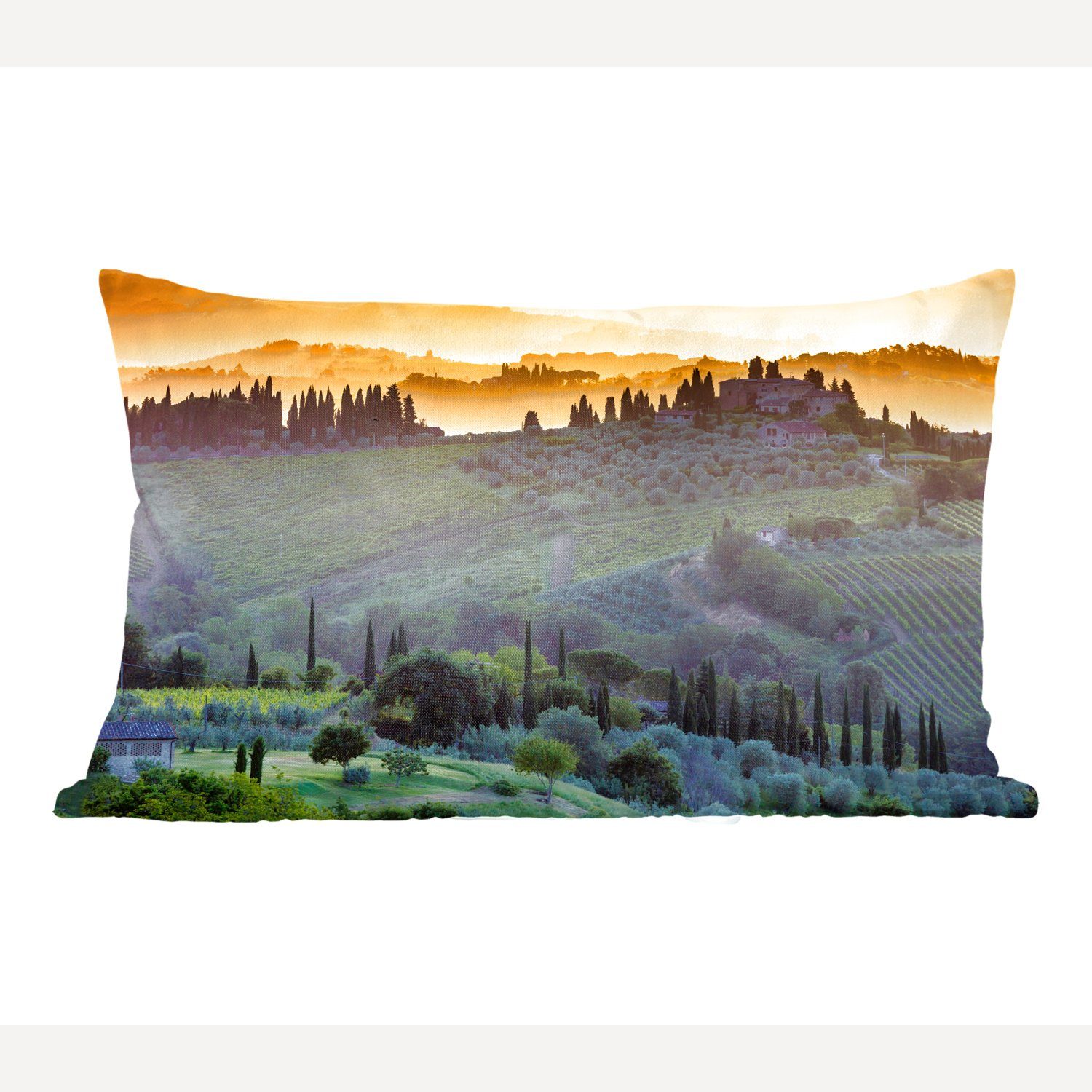 MuchoWow Dekokissen Nebel über Schlafzimmer ummauerten Gimignano dem San Zierkissen, Italien bei in Dekoration, Füllung, Sonnenaufgang, Wohzimmer mit Dekokissen