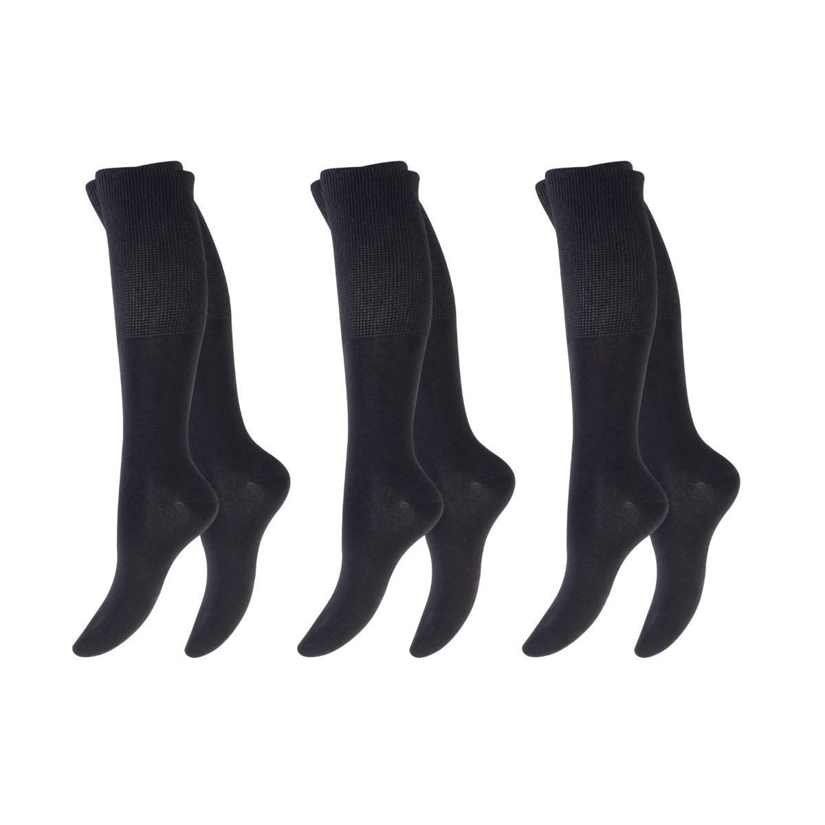 Footstar Kniestrümpfe Damen und Herren Diabetiker Kniestrümpfe venenfreundlich (Packung, 3 Paar) handgekettelte Spitze, verstärkte Ferse