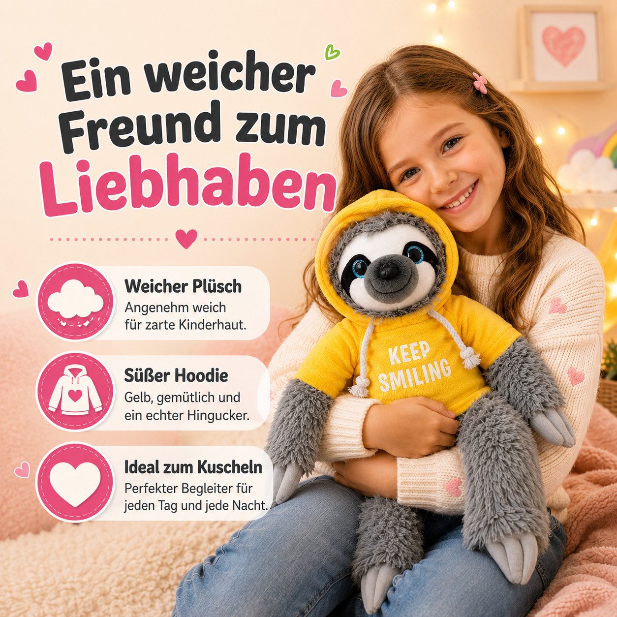 soma Kuscheltier Faultier Kuscheltier grau XXL 50 cm Plüschtier keep smiling gelb (Set, 1-St., Geschenk-Set), Stofftier Sale Geschenke für Mädchen Jungen Kinder Babys spielen