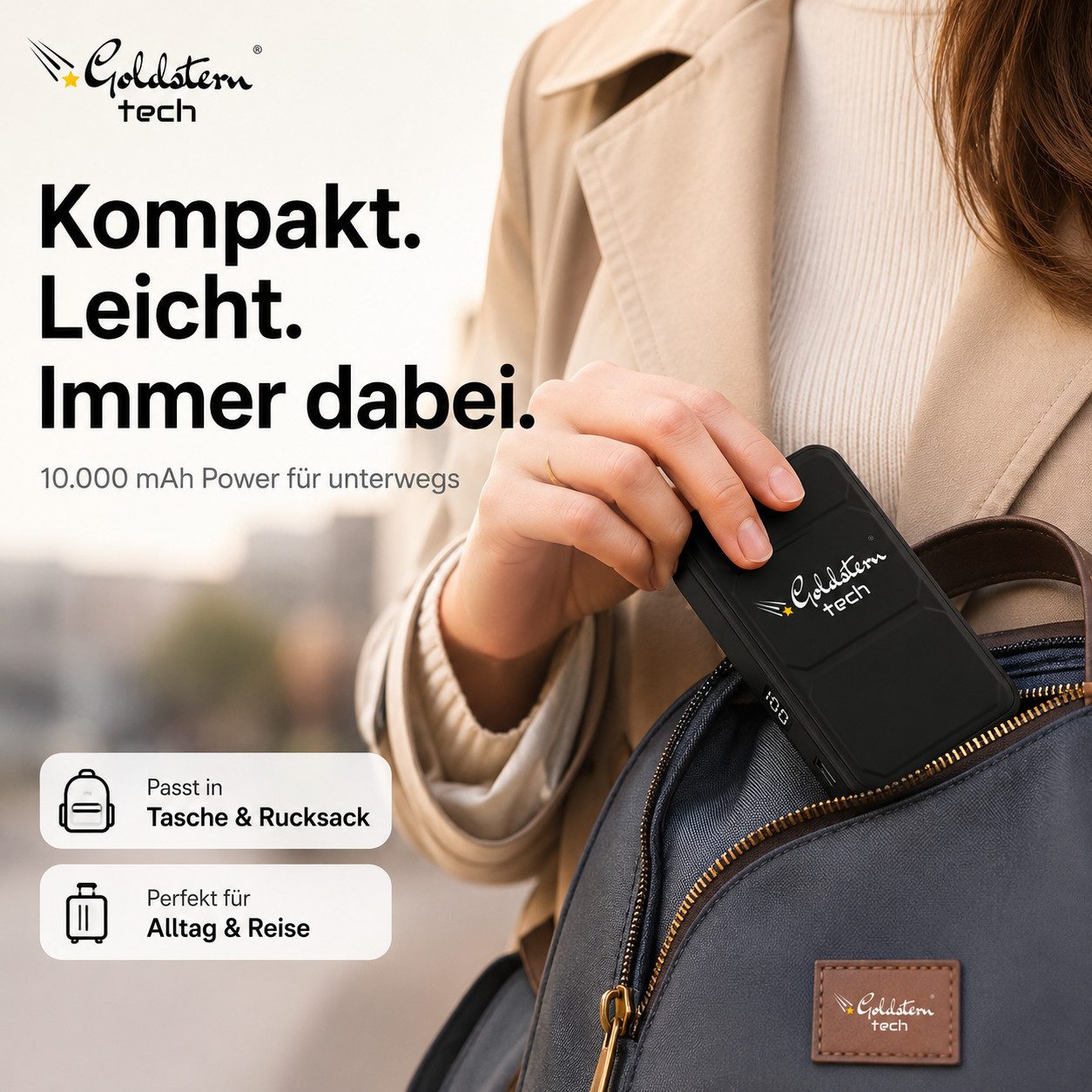 Goldstern-Tech MagStand 10K Powerbank Schnelladefunktion, MagSafe Externes Ladegerät 15W 10000 mAh, magnetischem Wireless Charging, LED-Anzeige, Klappständer & USB-C