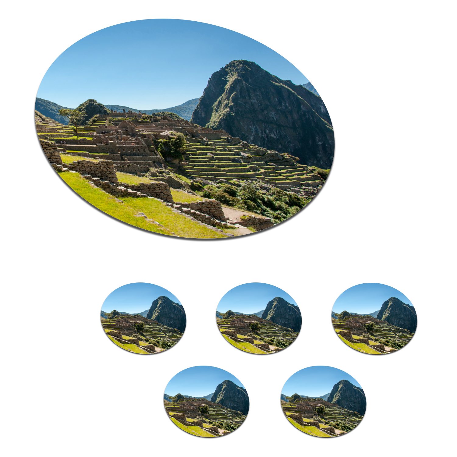 MuchoWow Glasuntersetzer Peru - Sonne - Machu Picchu, Zubehör für Gläser, 6-tlg., Getränkeuntersetzer, Tassenuntersetzer, Korkuntersetzer, Tasse, Becher
