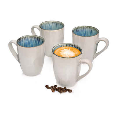 SÄNGER Becher Amalfi Kaffeebecher Set, Graue Außenfläche mit Blauem Farbverlauf, Steingut, 300 ml, handmade