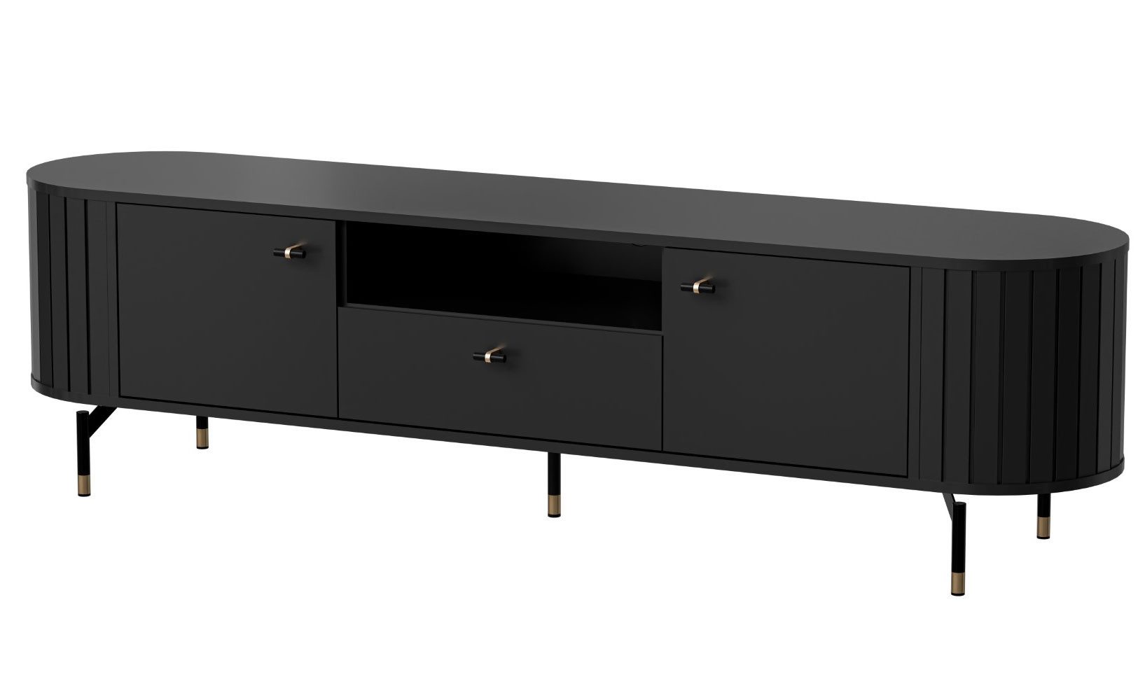 Feldmann-Wohnen Lowboard Zama (mit Türen, mit Einlegeböden, mit Schublade, 1 St., Moderne Optik, Schwarz), 180x40x49cm 2-türig Schwarz