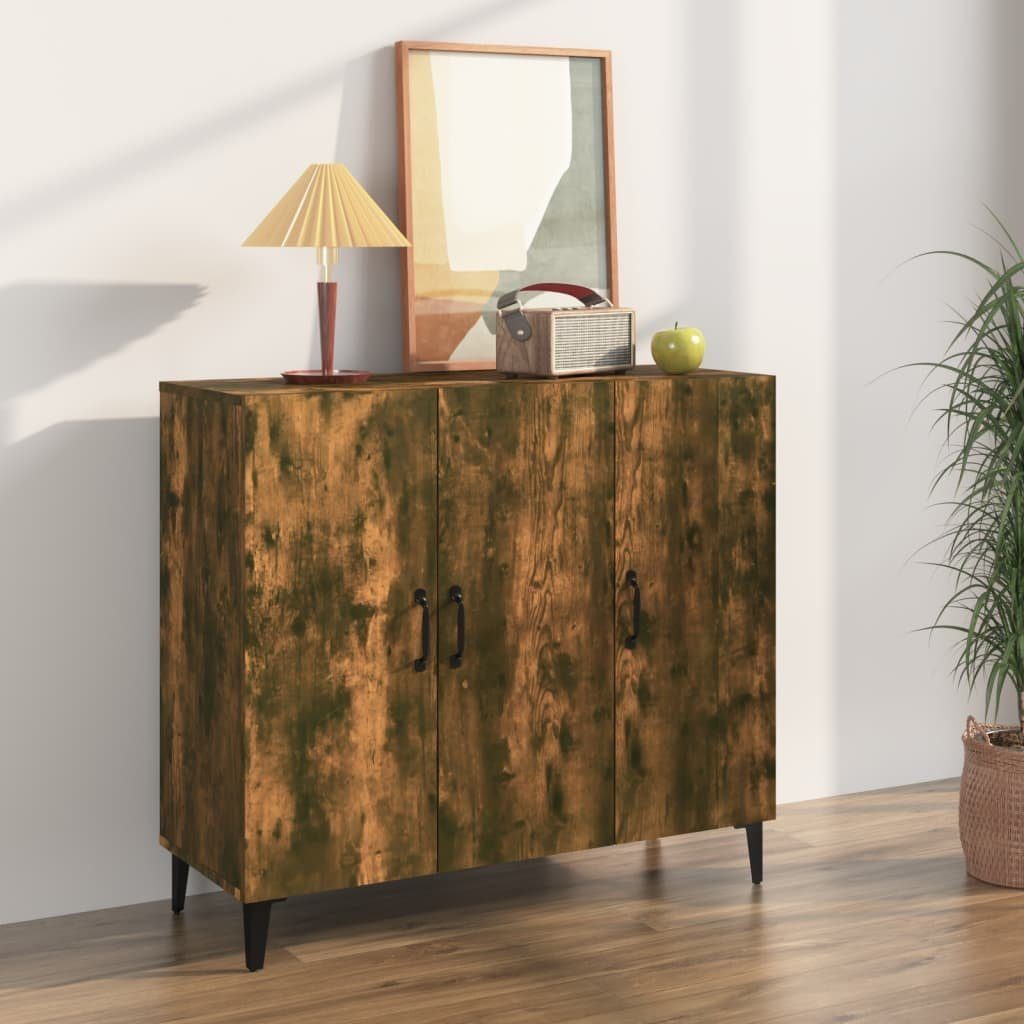 furnicato Sideboard im Industrie-Stil 90x34x80 cm in Räuchereiche (1 St), Stabiler Beistellschrank mit sechs Fächern und Wandhalterung