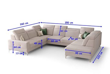 Möbel für Dich Wohnlandschaft XXL Malibu Max1 in U-Form, Schlaffunktion, 2 Bettkästen, verstellbare Kopfstützen
