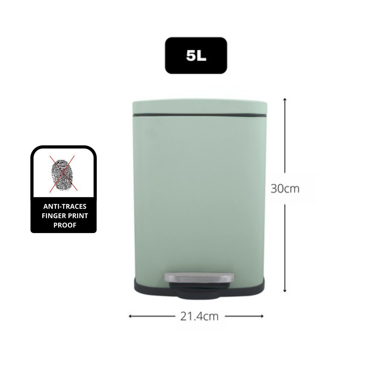 spirella Kosmetikeimer AKIRA, Treteimer mit Softclose-Absenkautomatik, herausnehmbarem Inneneimer, Anti-Fingerprint-Beschichtung, 5L, ice grün