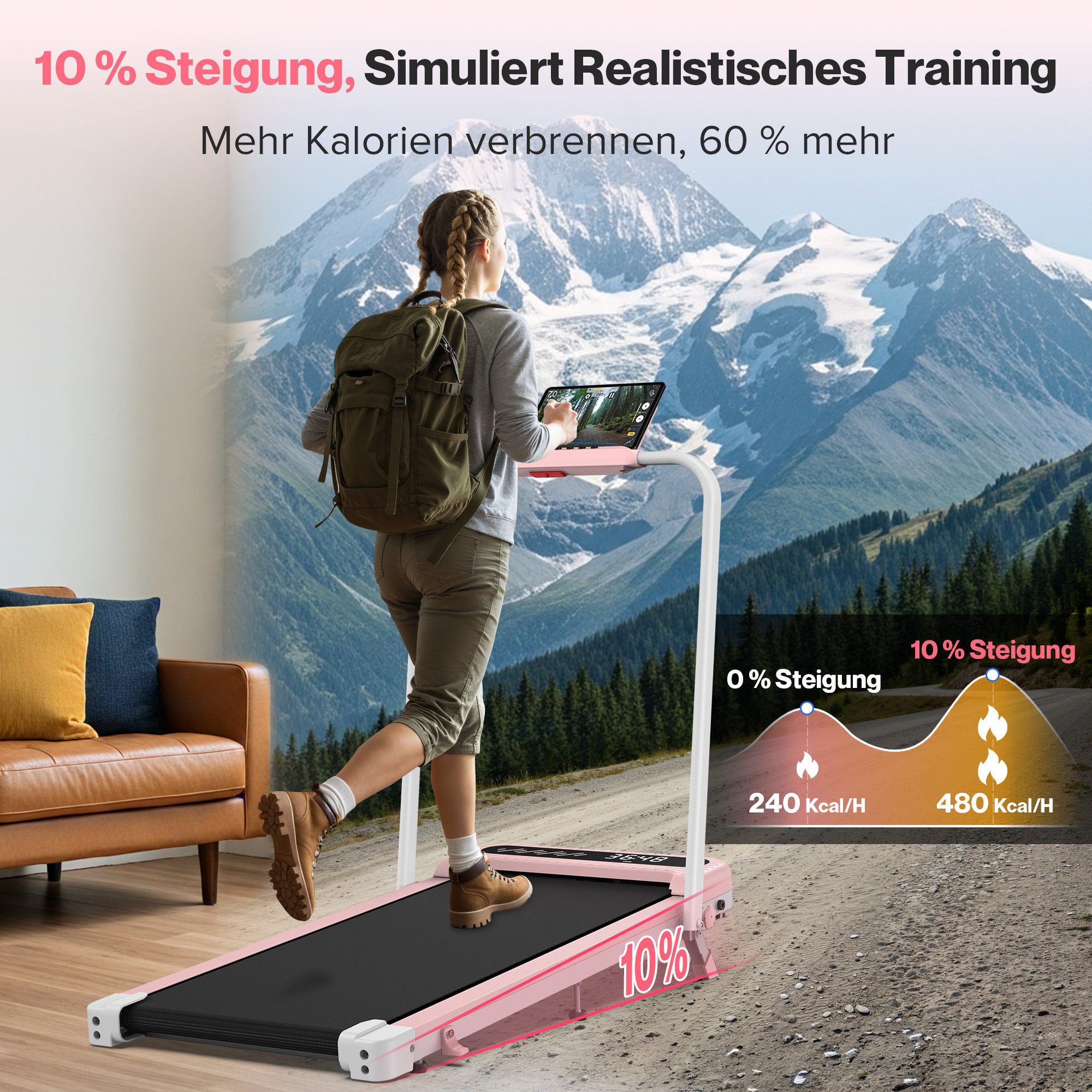 Cardirun Laufband 6-in-1 Laufband klappbar für Zuhause,10% Steigung,150KG,3PS,1–10km/h (1-tlg), KI-Steuerung, 40dB leise