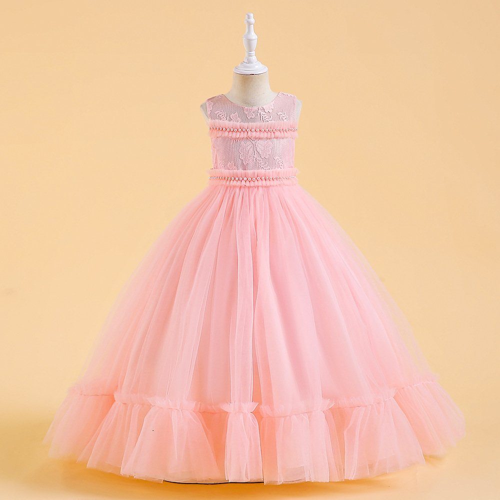 LAPA Perlen Abendkleid Rosa Mädchen Prinzessin Garnelen Hochzeitskleid Blumenmädchen