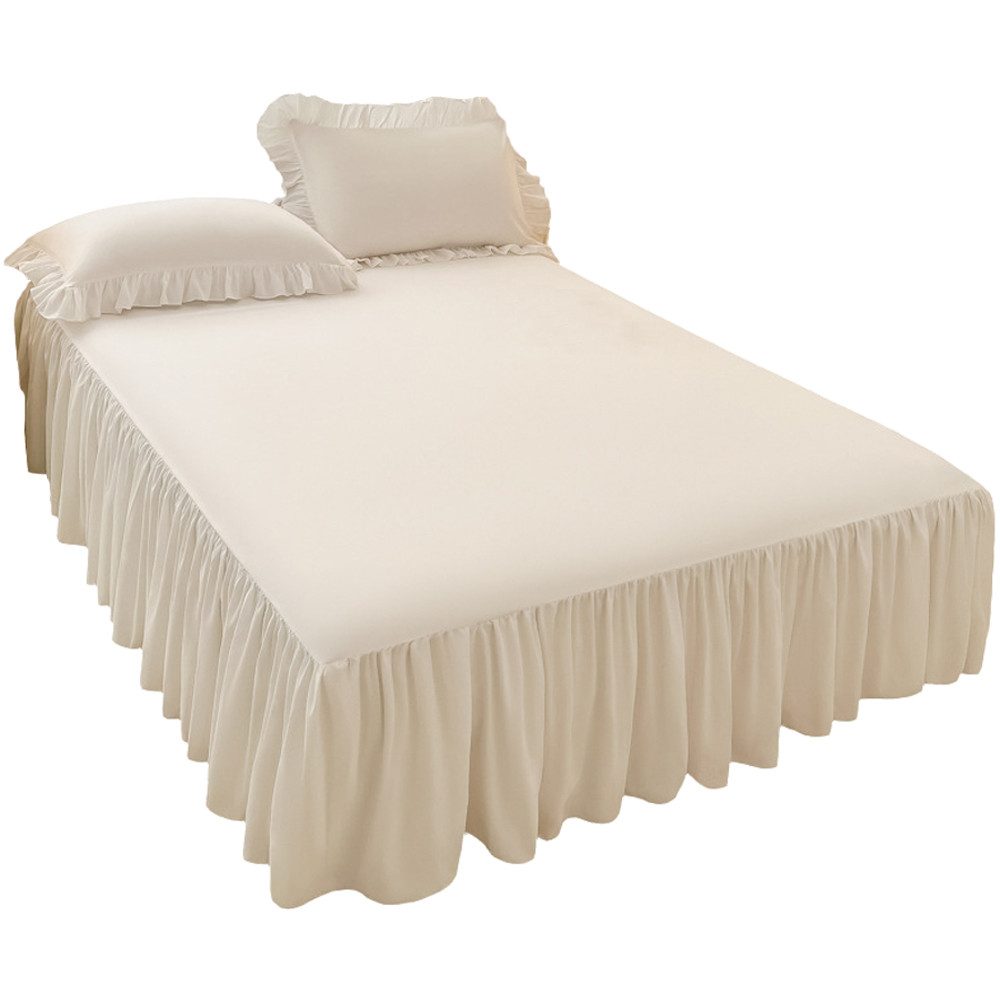 Diwzbyn Bettwäsche Bettrock mit Rüschen, Elastische Bettumrandung 43 cm Höhe, 1 teilig, für Boxspringbett, Elastikband Bettrock, Pflegeleichter Bettsockel