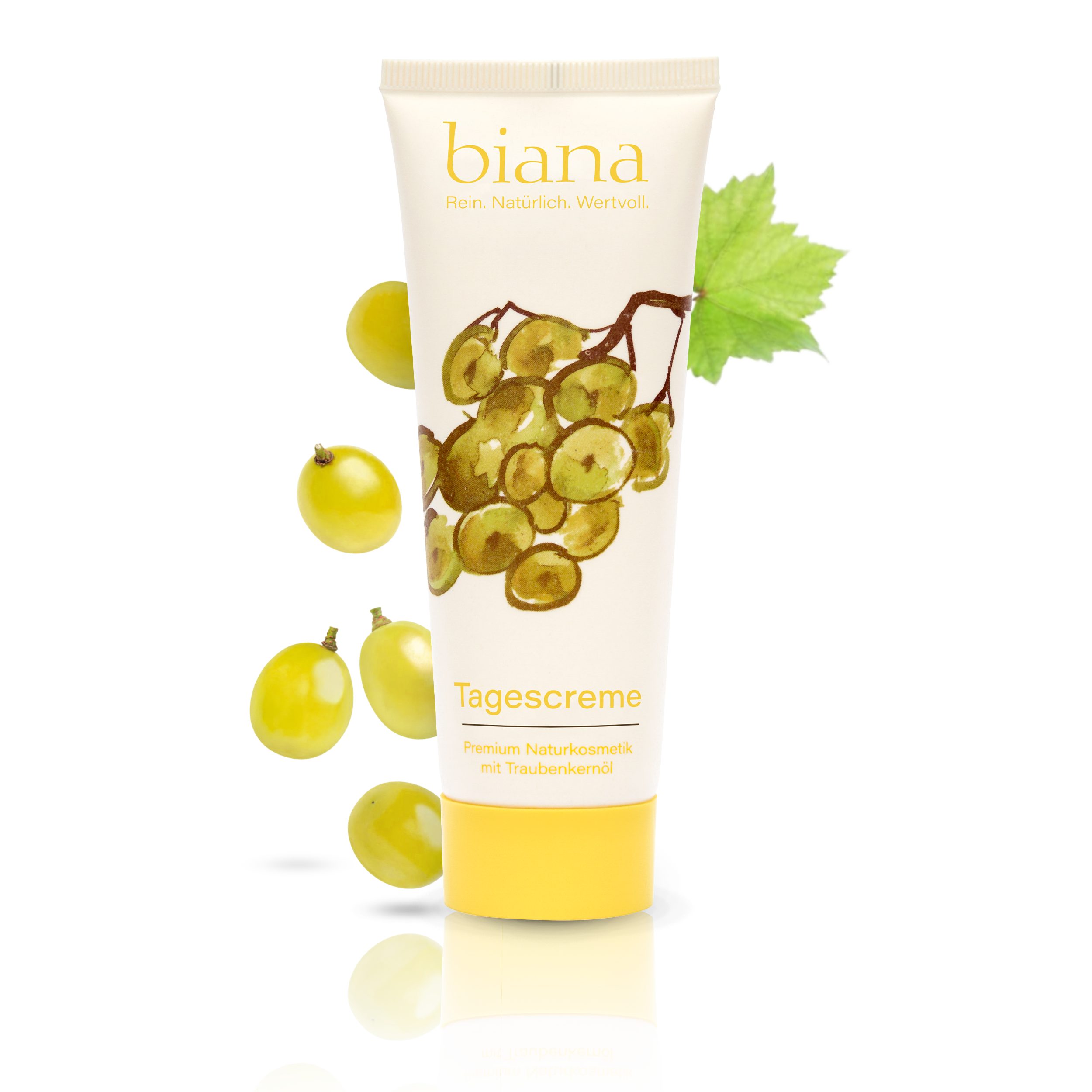 biana Tagescreme – Premium Naturkosmetik mit Traubenkernöl OPC, in einer innovativen Holztuben Verpackung