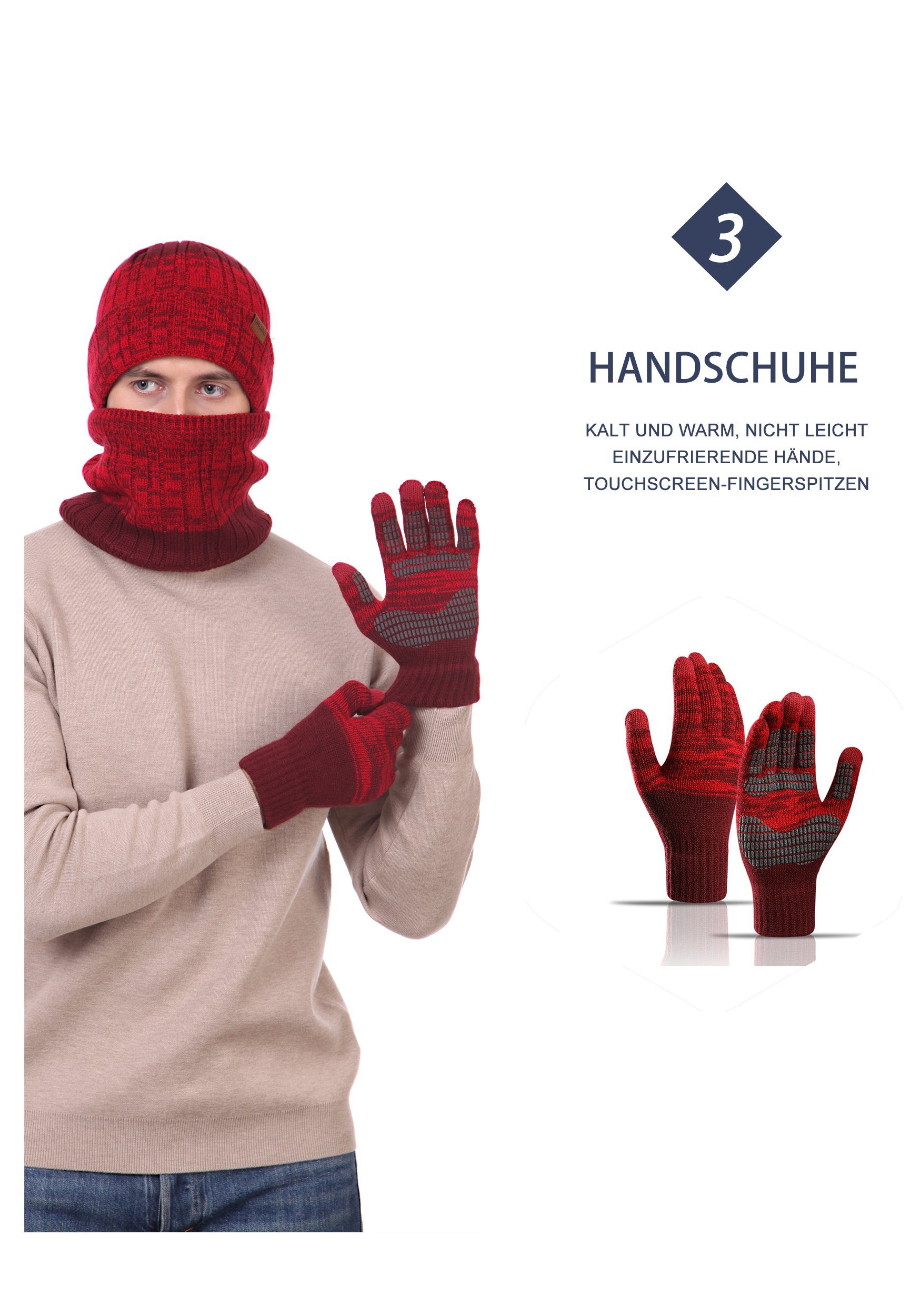 MAGICSHE Mütze & Schal Handschuhe Schal Set Rot