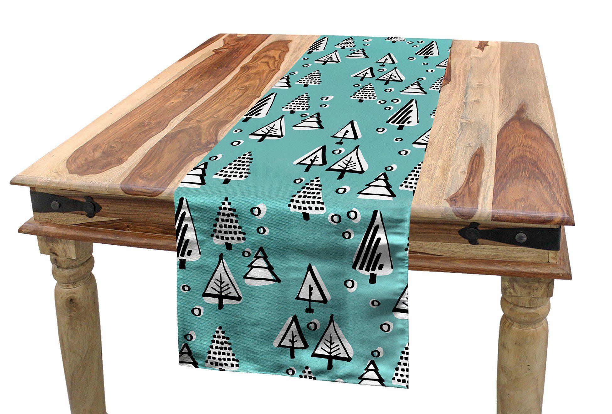 Abakuhaus Tischläufer Esszimmer Küche Rechteckiger Dekorativer Tischläufer, Wald Wintersaison Weihnachten Bäume