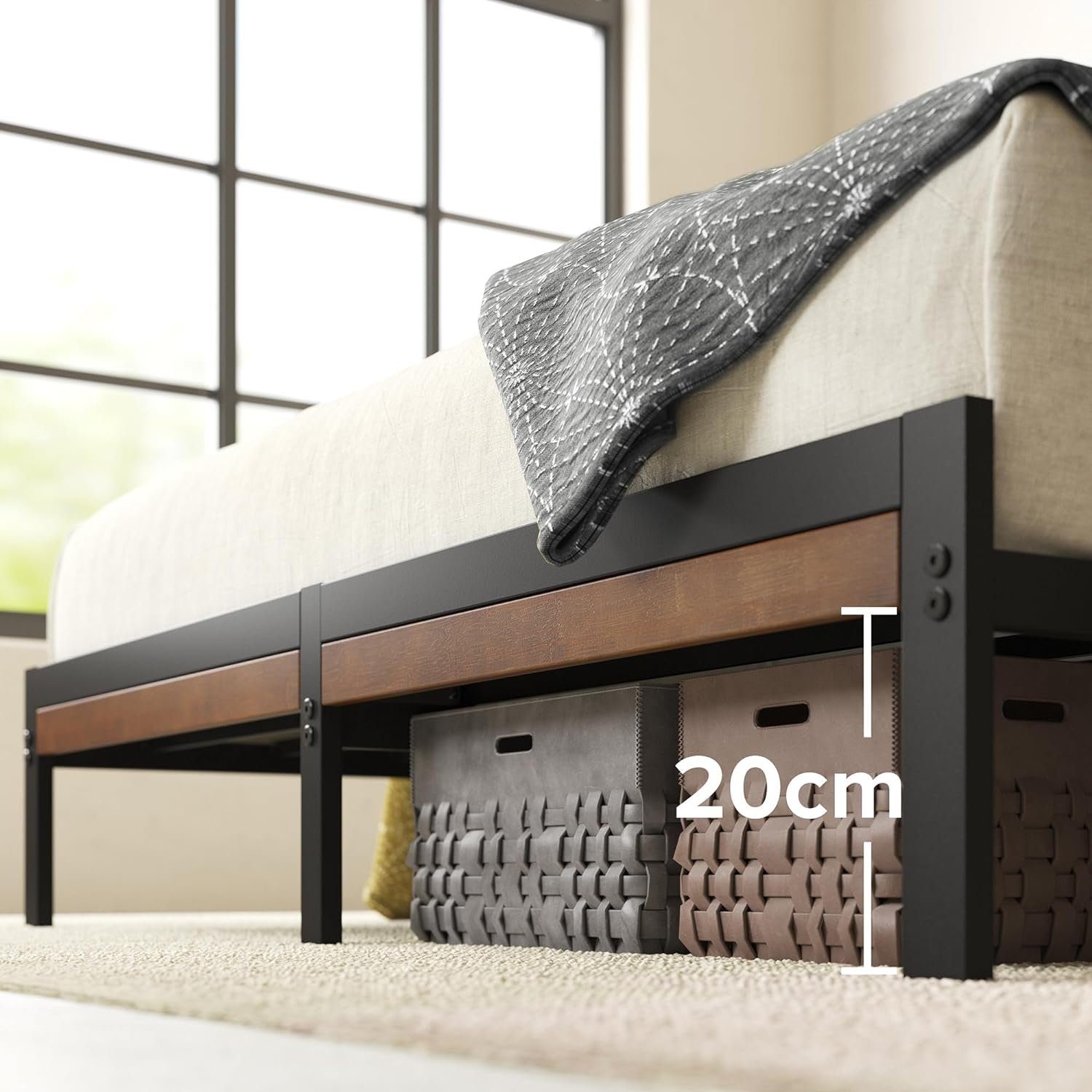 ZINUS Bettgestell Kai mit Bambus und Metall Kopfteil (Packung, Holzbett, Schwarz, 140x200 cm), Inklusive Lattenrost, mit oder ohne Matratze – Bild 5 von 5