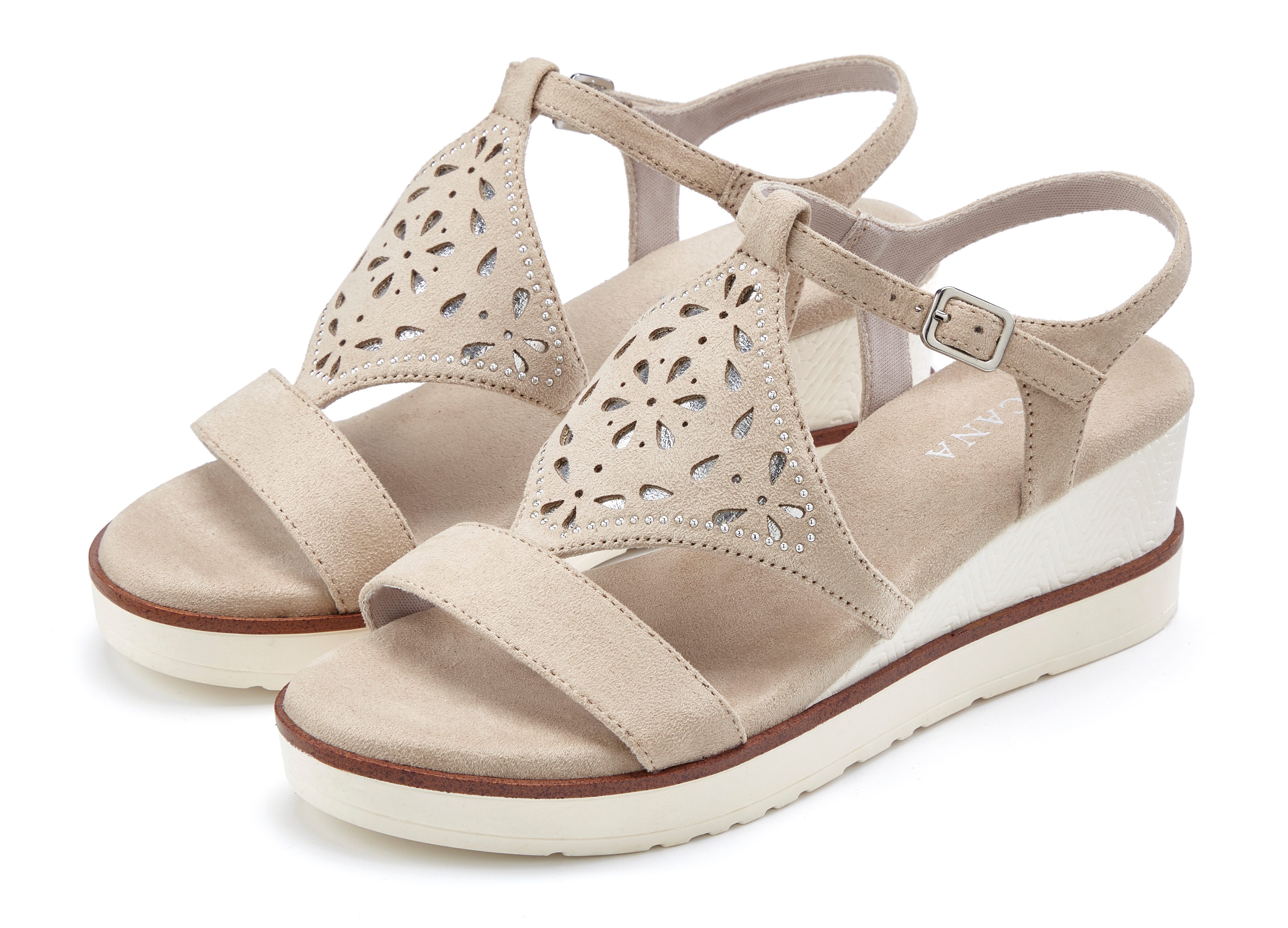 LASCANA Sommerschuh, offener Schuh, Sandale, Keilsandalette, Sandalette mit Keilabsatz gepolsterter Innensohle VEGAN